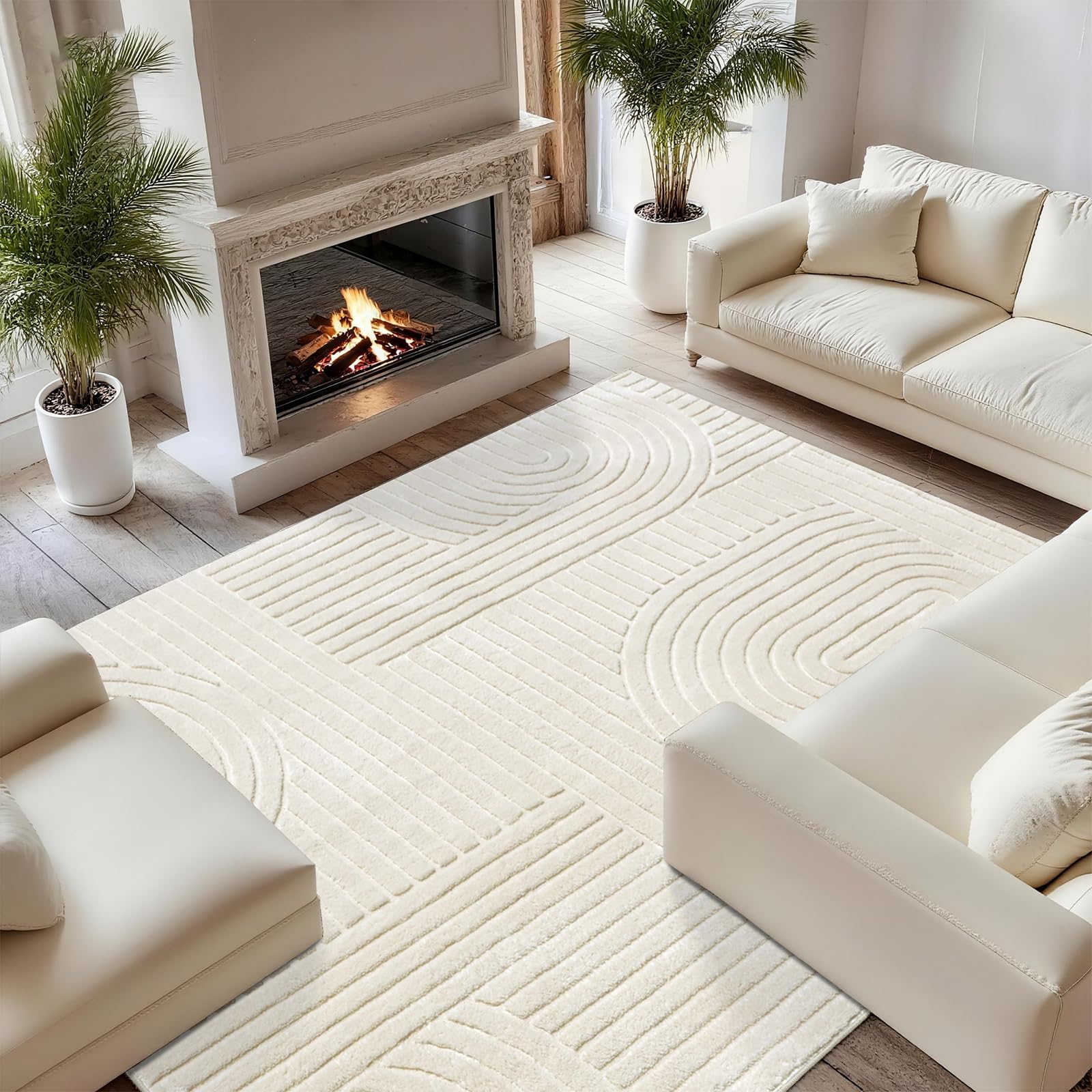 Photo 1 of SWGRT 8x10 Extra Large Solid Color Area Rugs – Washable Living Room Rug, Durable Non-Slip Indoor Carpet with Soft High-Low Pile, Fluffy Floor Rugs for Bedroom, Kids Room, Nursery, Home Décor, Beige