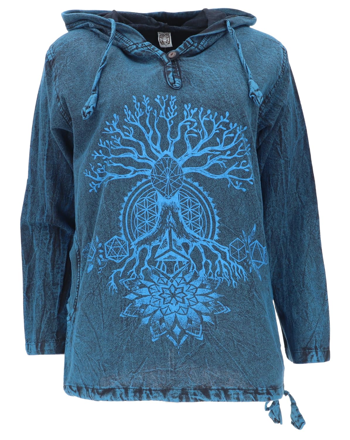 GURU SHOP Koszulka z kapturem do jogi, Stonewash Hoodie, koszulka festiwalowa, męska, bawełna