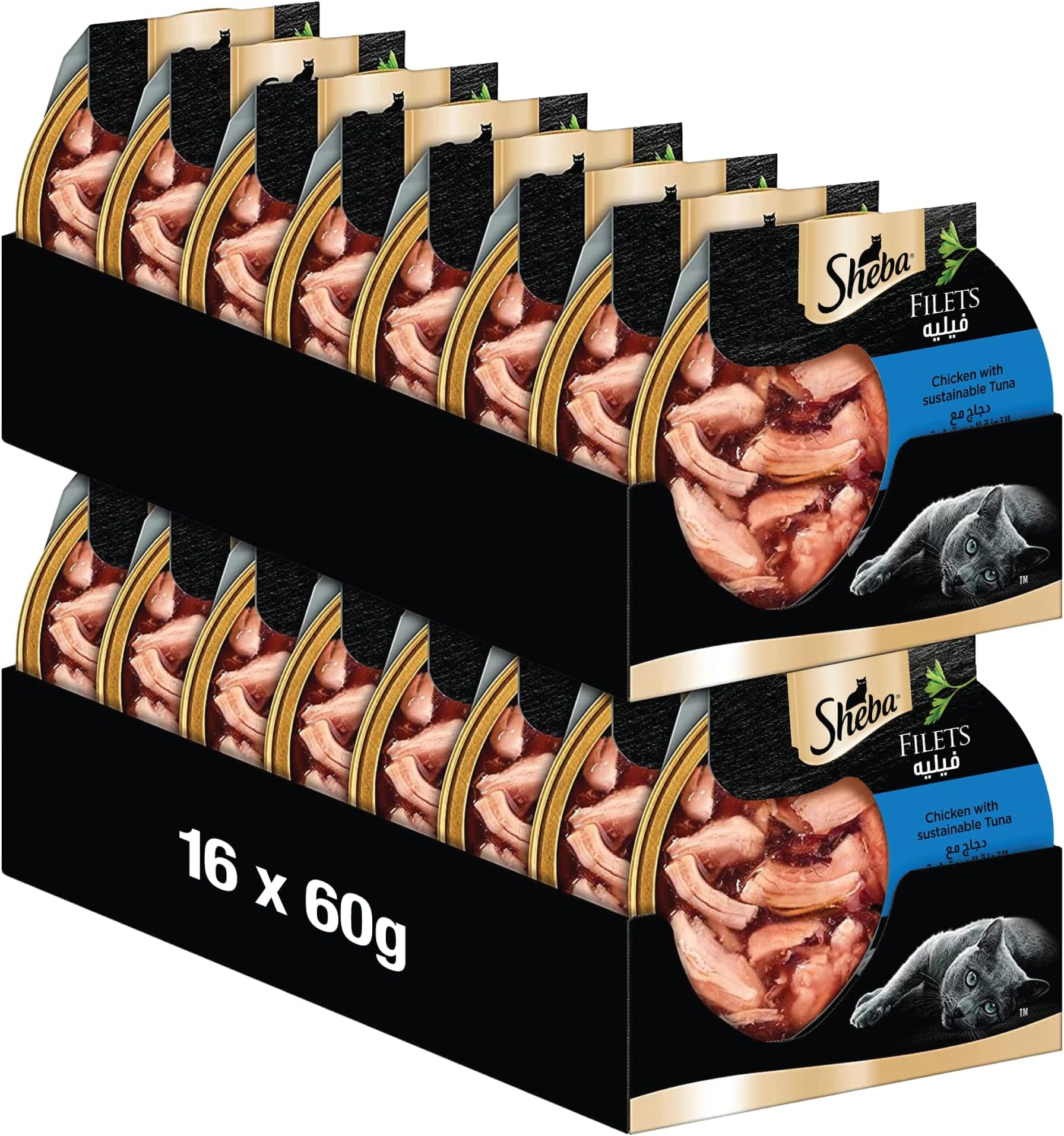 Cat Food Chicken with Sustainable Tuna Filets, from Natural Chicken Breast, Sheba Wet Food made for Reliable Consumption, Enriched with the Necessary Nutritional Requirements, Pack of 16x60g