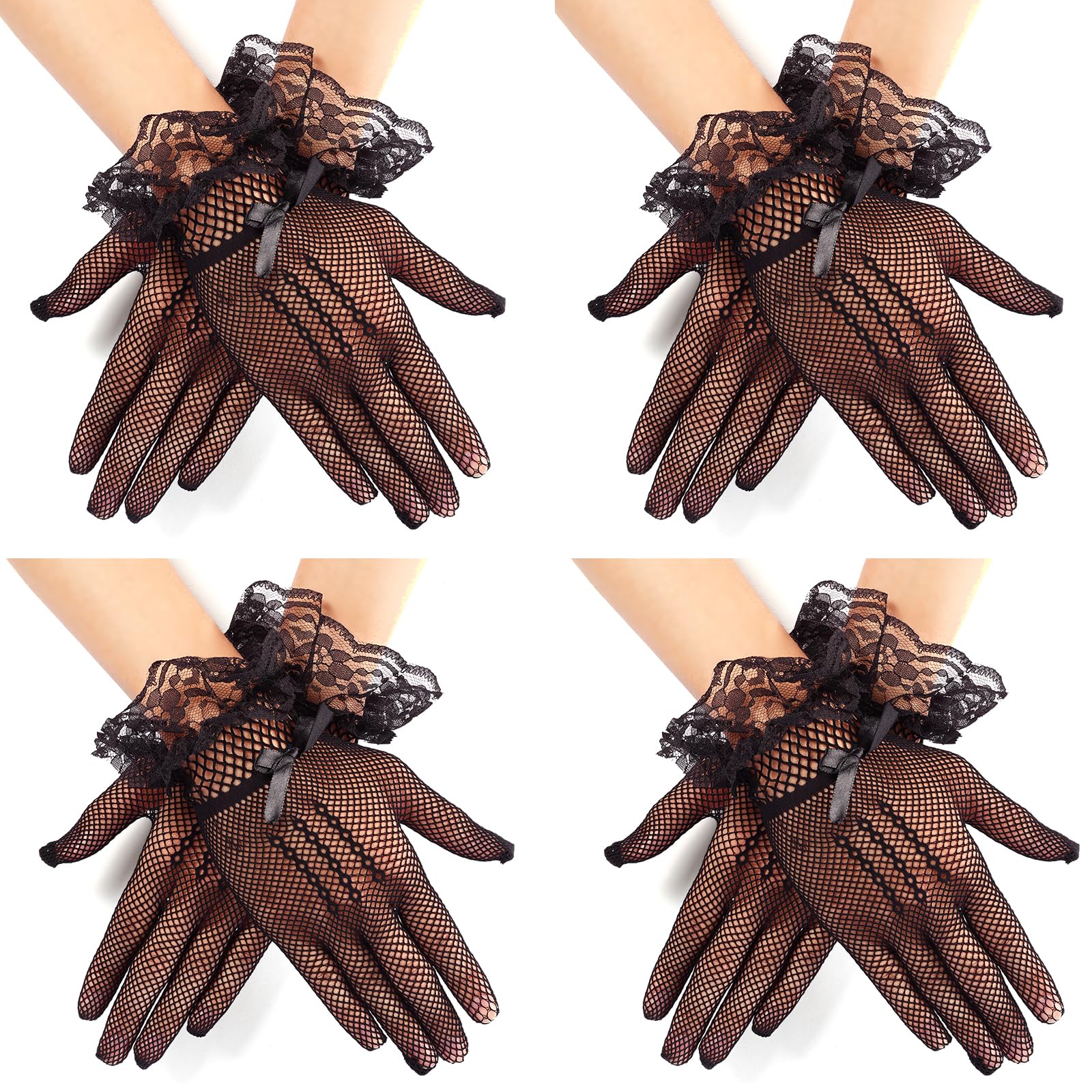 HUFUOUT 4 Pieces Ladies Lace Gloves for Women, Elegant Short Gloves Mesh Gloves for Wedding Tea Parties