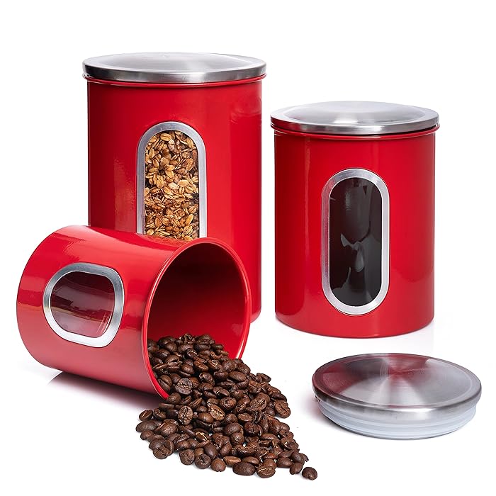 Buy MiXPRESSO 3 Piece Black Canisters Sets For The Kitchen, Kitchen Jars With See Through Window