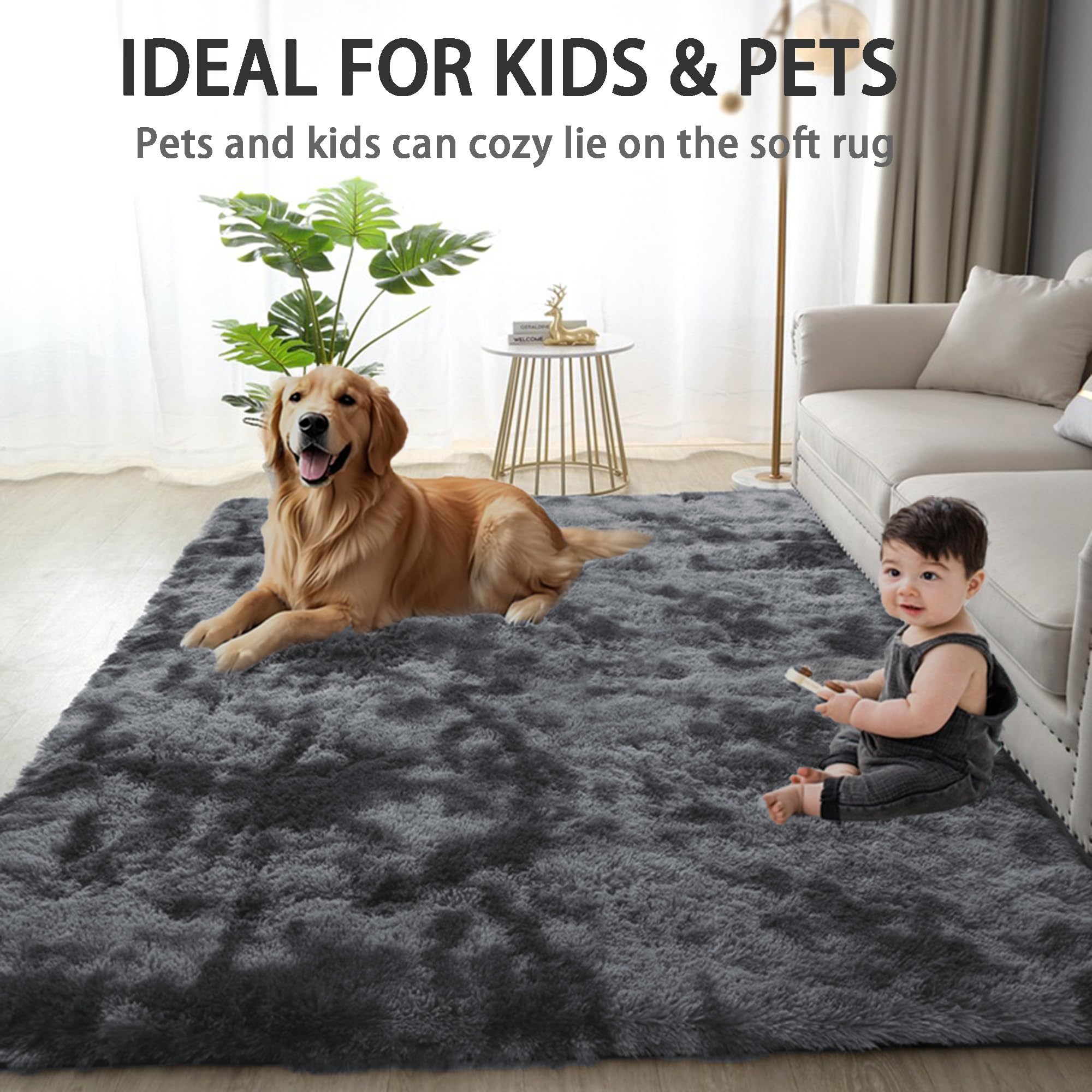 Tappeto shaggy morbido e felpato, per camera da letto e cameretta dei bambini, antiscivolo, a pelo lungo, marrone, 140 x 200 cm, perfetto per arredare la casa con stile