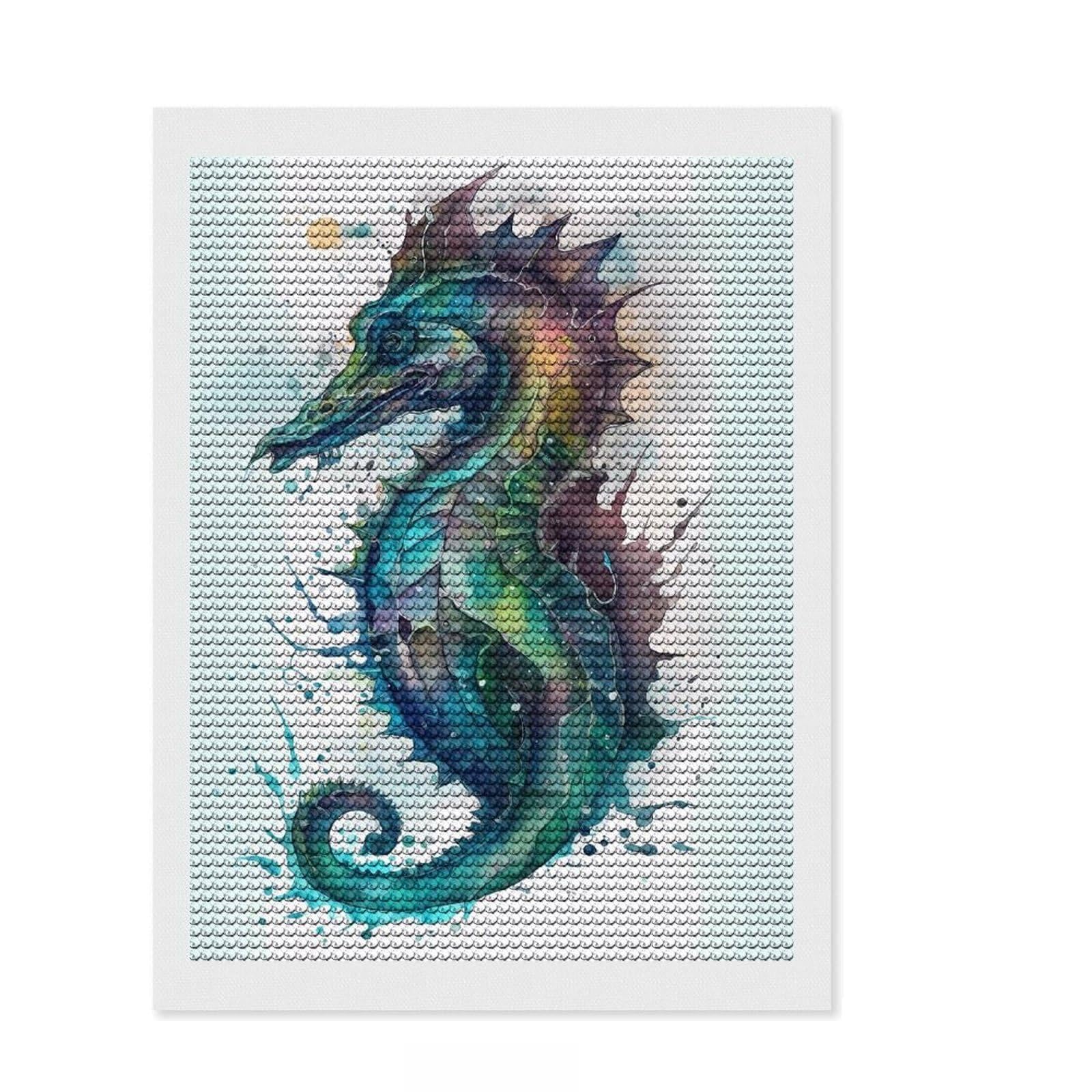Junmoney Seahorse Precious 5D Diamond Painting Kit 12"x16", Round Gems, Living Room Decor, Decorative Artwork, Vintage Style Decor