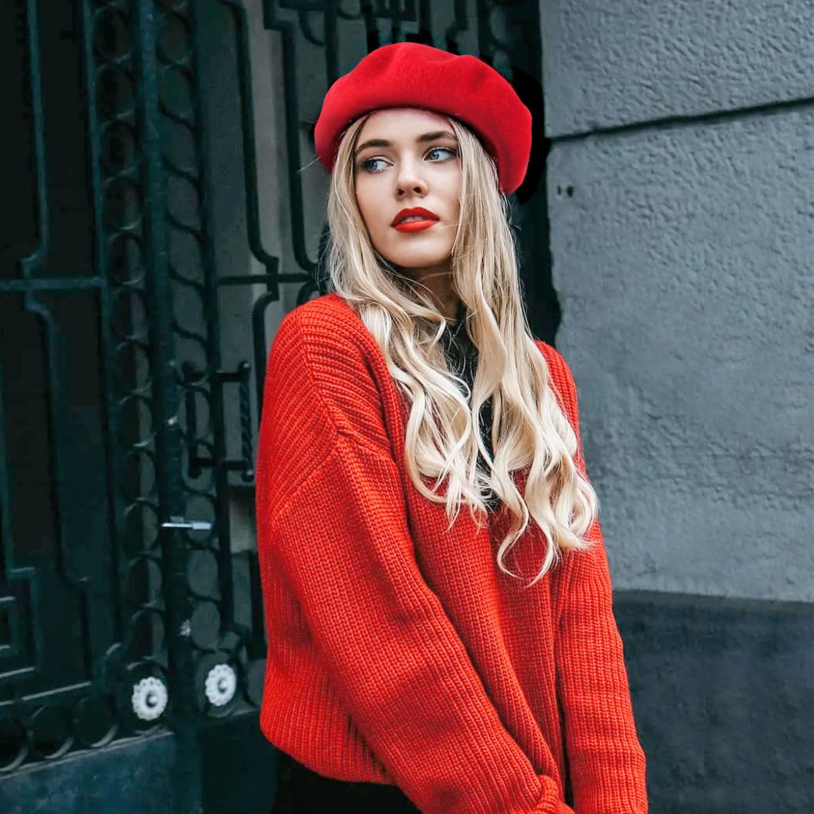 DOCILA Red Berets for Women Ladies Silk Bandana Scarf Retro French Themed Party Painter Cap 50s Cosplay Outfits Accessories Halloween Christmas Costume Gift