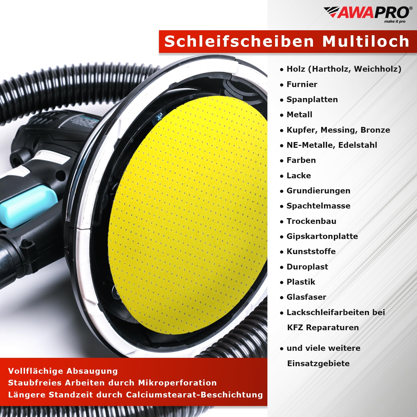 Schleifscheibe 225mm Klett - Körnung P120-25 Stück - Multilochung für Staubfreies Arbeiten - Trockenbauschleifer, Schleifgiraffe