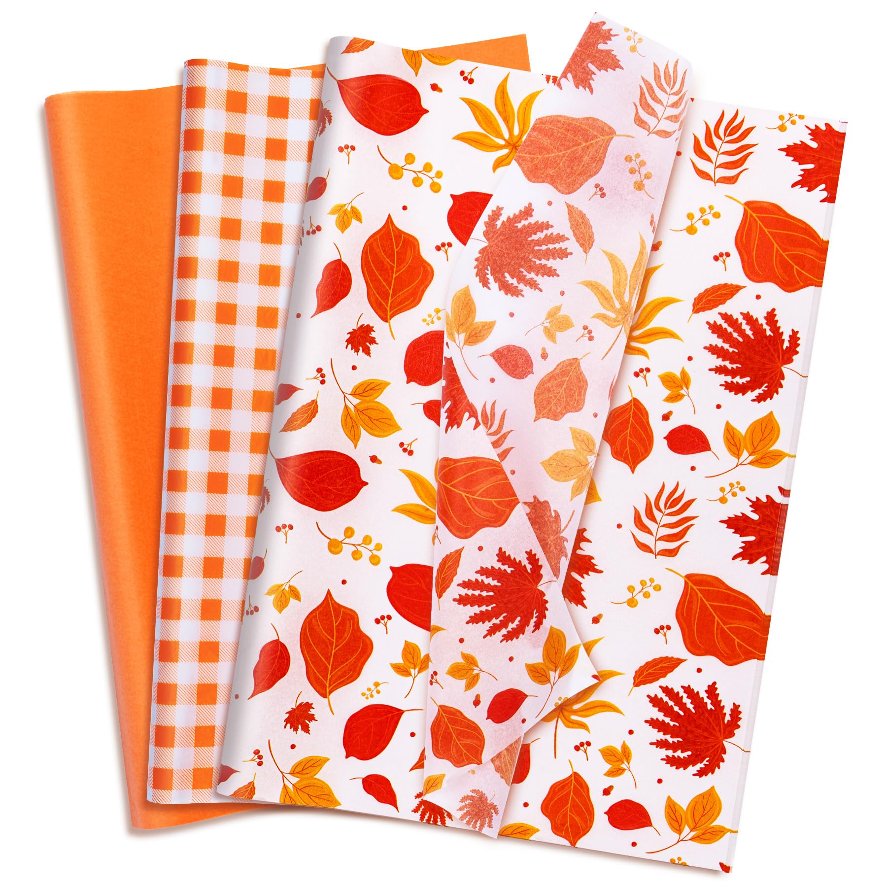Toptime 60 Sheets Autumn Orange Tissue Paper Set, Maple Leaves Tissue Paper for Wrapping Gifts & Crafts, Plaid Packing Papers for Thanksgiving, Halloween, Harvest, Wedding, Party Decor (50x35cm)