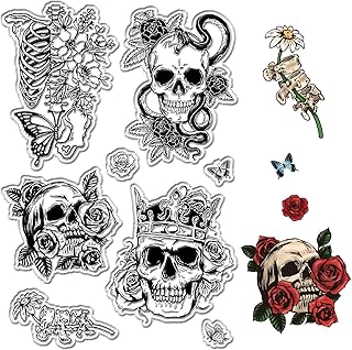 CRASPIRE Sellos Transparentes de Calavera, Esqueletos Góticos, Rosas, Mariposas, Sellos de Silicona Transparentes Retro para Hacer Tarjetas de Diario de Halloween, Álbumes de Recortes Hechos