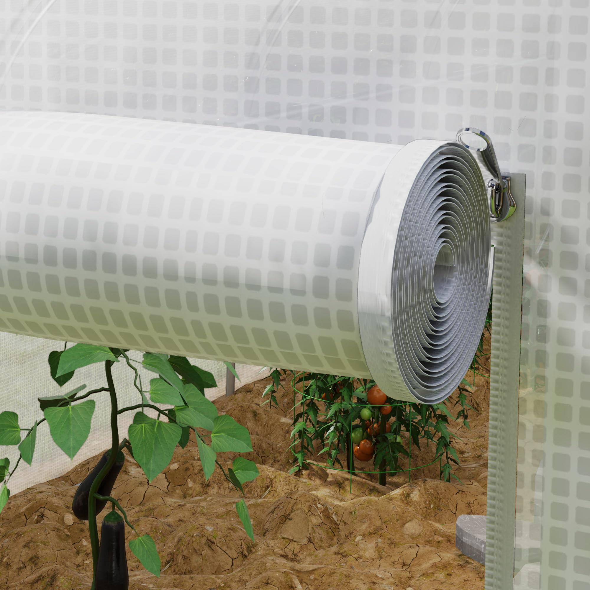 Outsunny Serre de Jardin Tunnel 24 ㎡ Grande Taille 8 x 3 x 2 m avec bâche PE Cadre en Acier galvanisé Ø 24 mm Porte Enroulable et 12 fenêtres Blanc