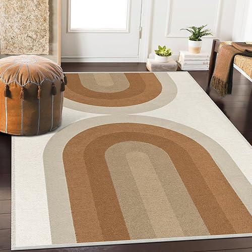 Lahome Alfombras bohemias lavables de 5 x 7 pies, alfombra tejida con arco iris para sala de juegos, dormitorio, comedor, alfombra reversible de