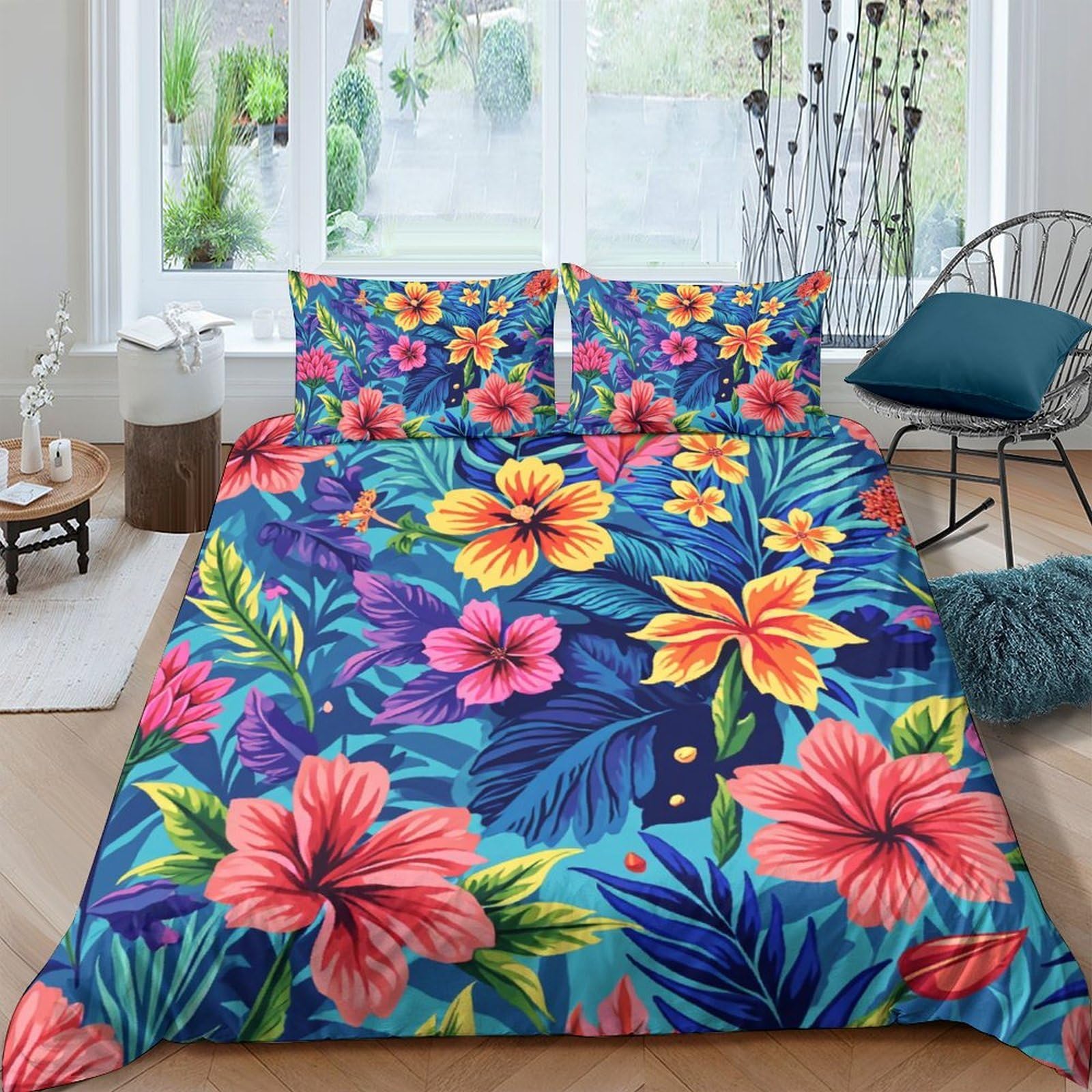 Ctjqhvkz Style-6 3D Printed Tropical Hibiscus Fitted Sheet Microfiber Floral Leaves Mattress Cover For Bedroom Guest Room Decor Easy Care Single（135X200cm）