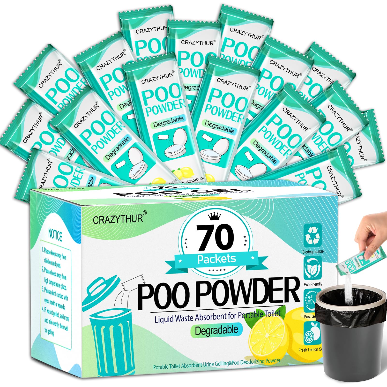 PortablePortable Toilet Gel, Poo Powder for Portable Toilet, Camping Toilet Gel, Pee Powder, Portable Toilet Powder for Outdoor Camping and Hiking Toilet Gel Powder