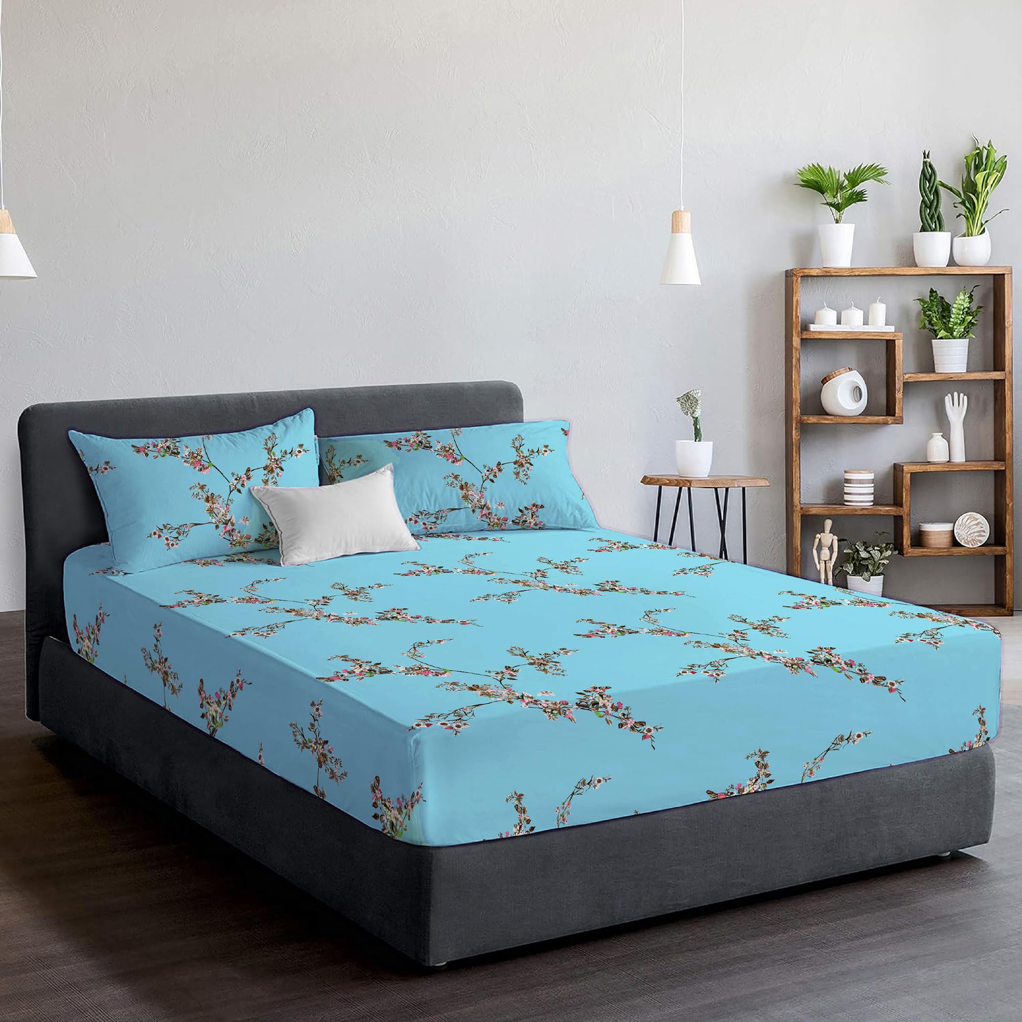 EverSoft Bedding 3PCS Set 100% Egyptian Cotton Printed Fitted Sheet Single Size with Matching Pillowcase 400 Thread Count Print Single Bed Sheets