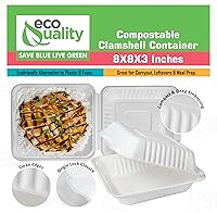 Vista 4 de Contenedor de comida cuadrado compostable con bisagras de 8 x 8 pulgadas, contenedores desechables de calidad resistente, caja de comida ecológica