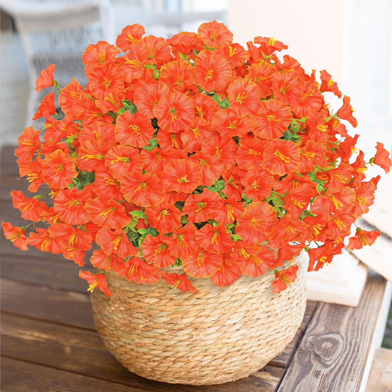 Weldomcor 10 Bundles Autumn Artificial Flowers UV Resistant Fall Fake Flowers Greenery Artificial Plants for Hanging Planter Home Kitchen Garden Porch Window Box Wedding Decor (Orange)