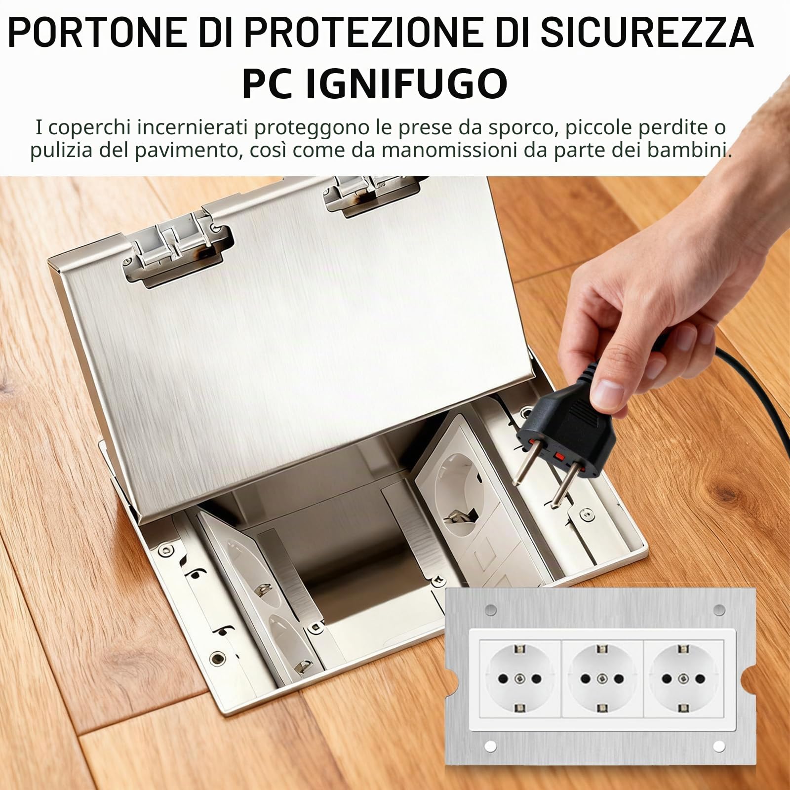 Presa da Incasso a Pavimento, Presa Nascosta Piatta da Incasso 4000W/16A con 3 Prese EU + 2 RJ45, Scatola Presa da Incasso a Pavimento Impermeabile in Acciaio Inossidabile per Casa, Uffici, Hotel