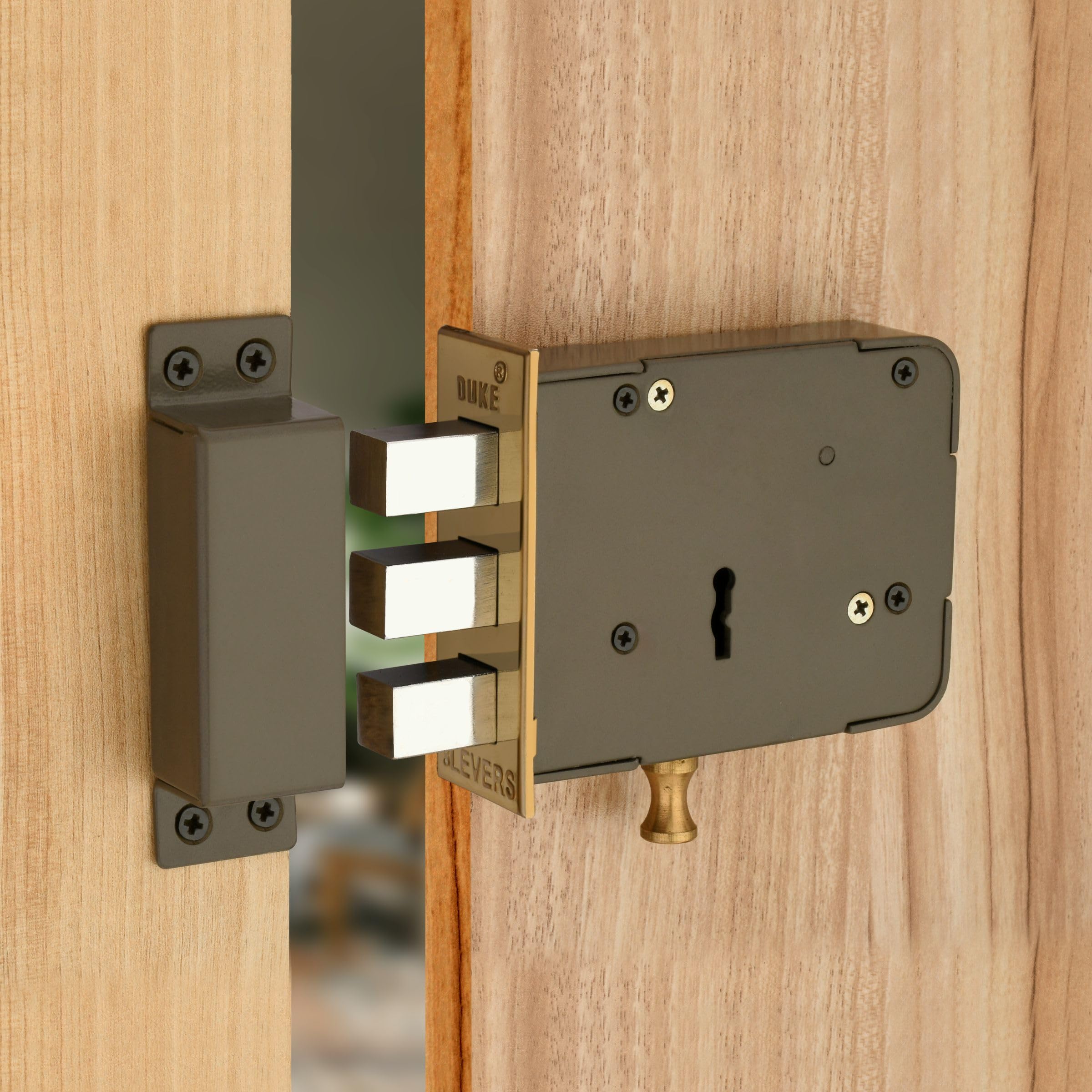 Duke Heavy Duty Door Lock Bullet with Lever Mechanism, Weather-Proof, Easy Installation, Key Hole Cover, Grey | 12 Gage Heavy Lock | 3 Keys