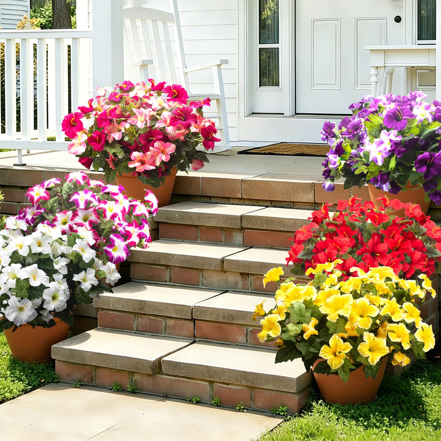 Künstliche Blumen für den Außenbereich, UV-beständig, Seiden-Petunien, künstliche Blumen für den Außenbereich, Frühlingsdekoration, fühlt sich echt an, verblasst nicht, für Hängekörbe, Veranda