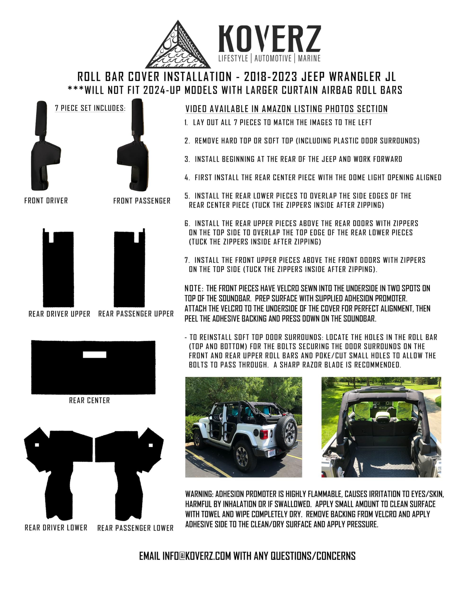 Neopren-Überrollbügel-Abdeckung, kompatibel mit Jeep Wrangler JL Unlimited 4-Türer JLU 2018 – Schwarz