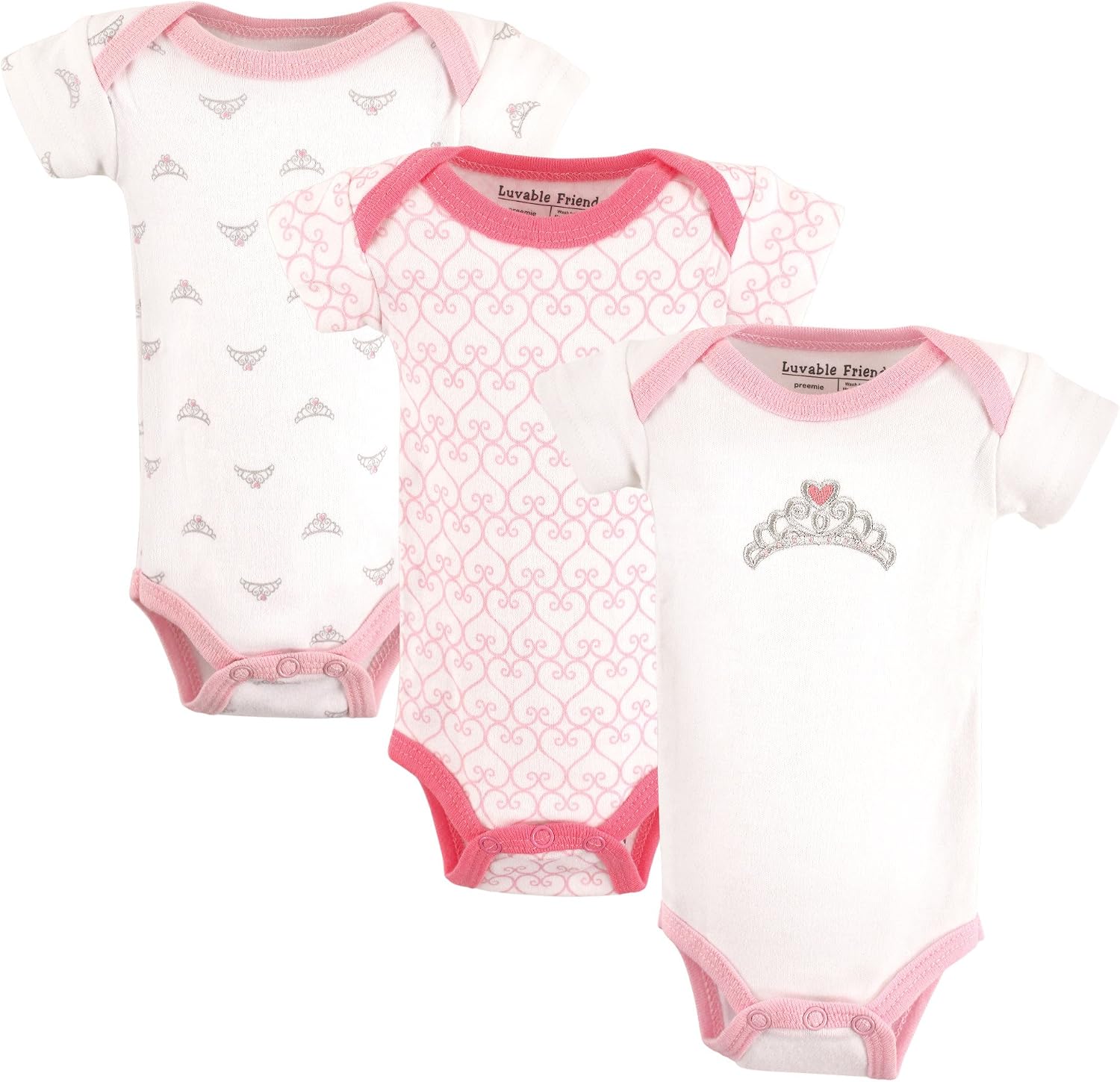 Luvable Friends Baby Preemie Bodysuit, 3 Pack