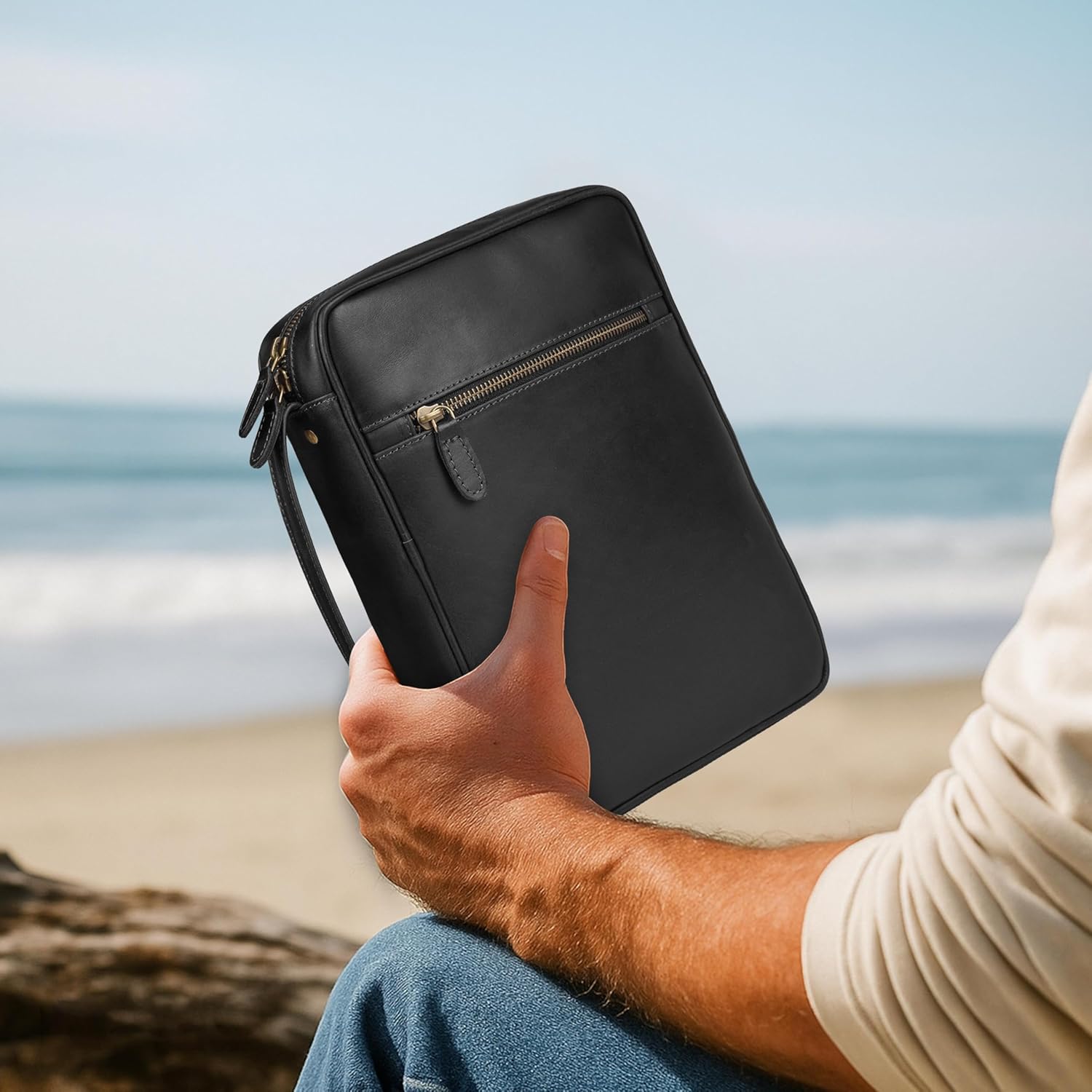 LEATHER VILLAGE Handmade Vintage Leather Bible Cover for Men & Women - Large Protective Bible Case & Organizer for Church, Travel & Study Christian Religious Antique Bookmark - Black