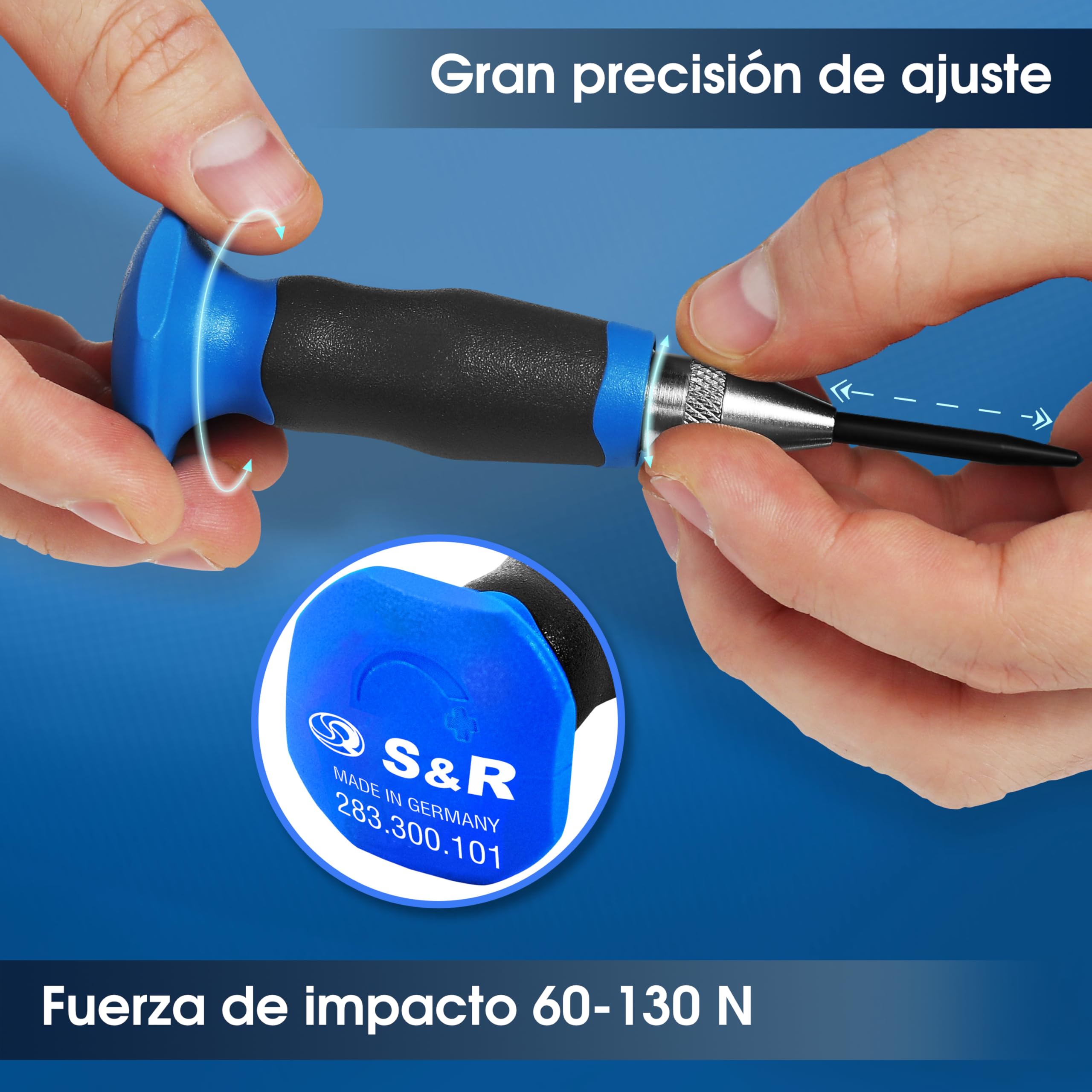 S&R Punzón Botador Automático Regulable 60-130 N con punta de respuesto - Made in Germany