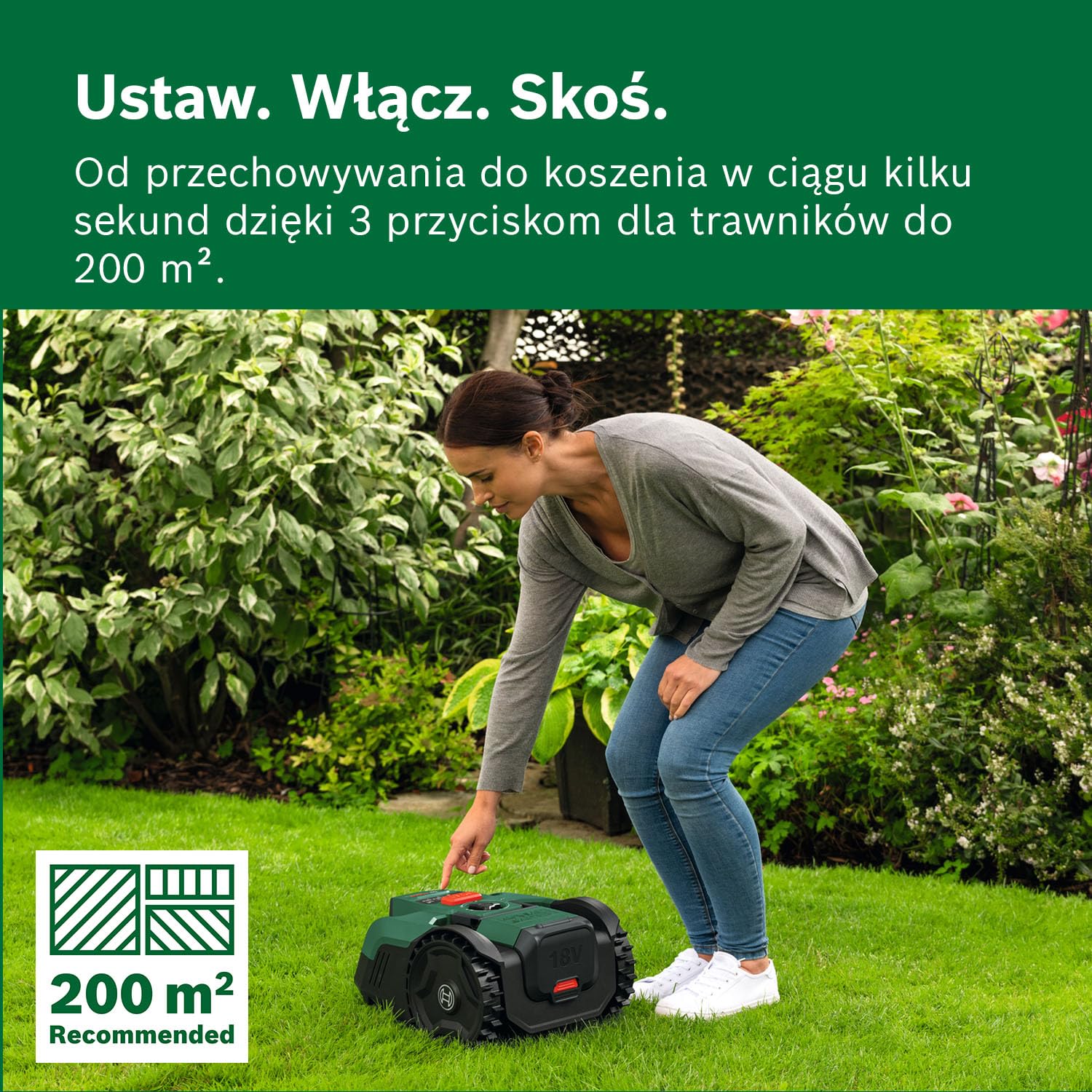 Bosch Akumulatorowy robot koszący VISIMOW18V-200 (do trawników o powierzchni do 200 m², szerokość cięcia: 18 cm, wysokość cięcia: 20 – 60 mm, bez akumulatora)