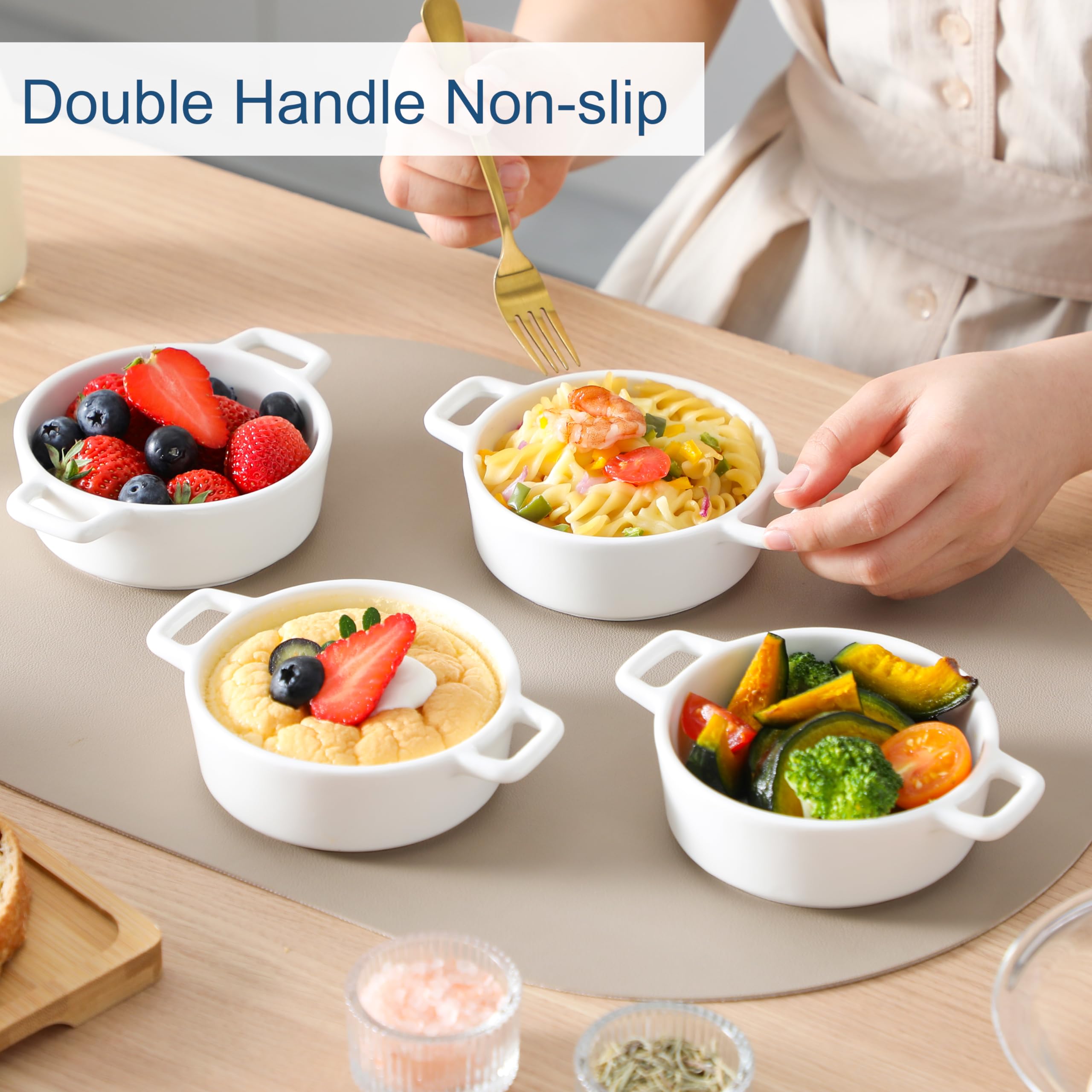 LOVECASA, 200ml Ramequin Dish Moule à Soufflé, Sets de Pâtisserie en Porcelaine 6 Pièces pour Brûlée, Quiché, Tarte, Pasta-14,5cm, Rond