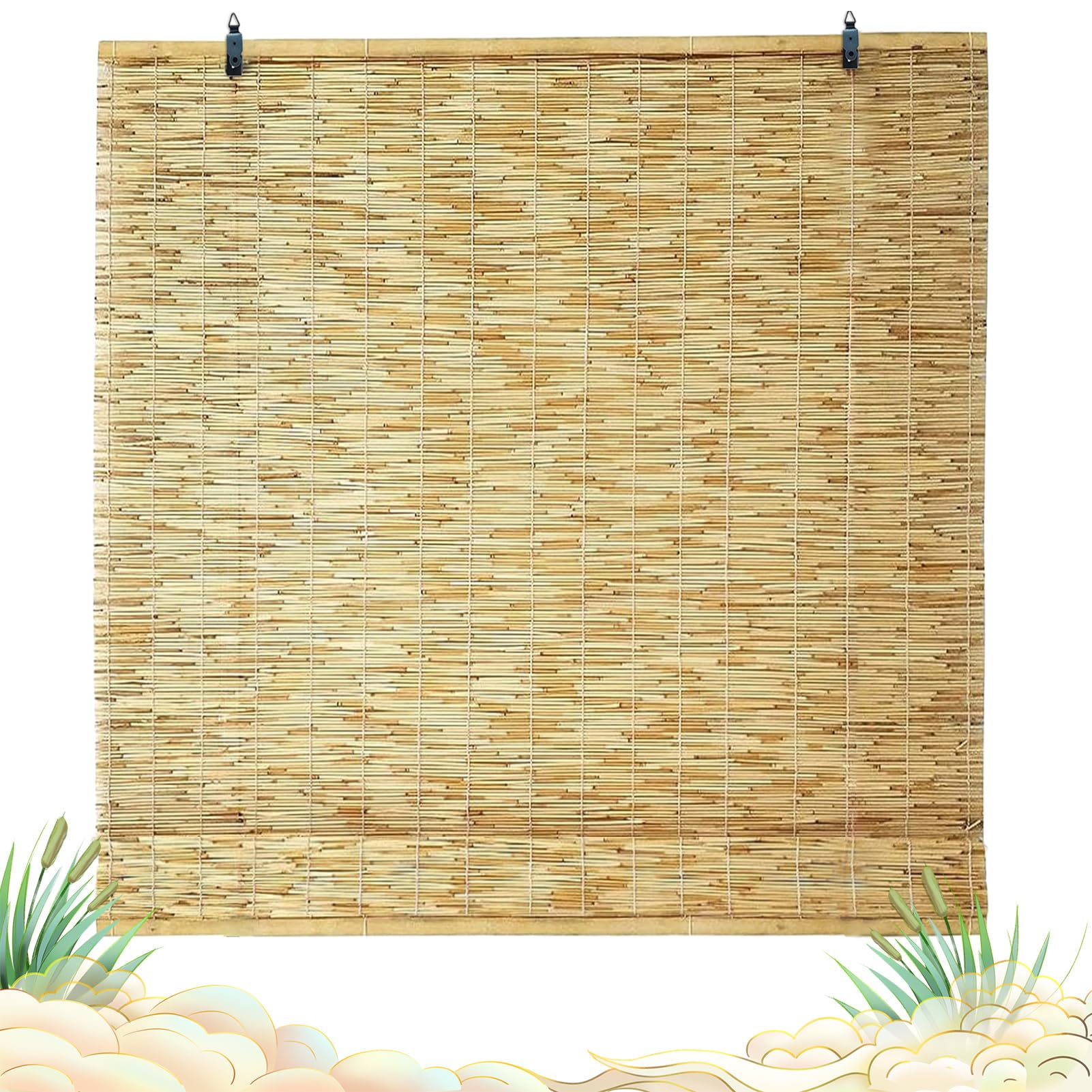 Bamboo Blinds Outdoor Wide Retro Bamboo Roller Blinds Waterproof Natural Reed Curtains for Doorways Shade With Lifter Sunshade 40 60 80 100 120 140 160 180cm Roman Blinds For Kitchen Pergola Windows