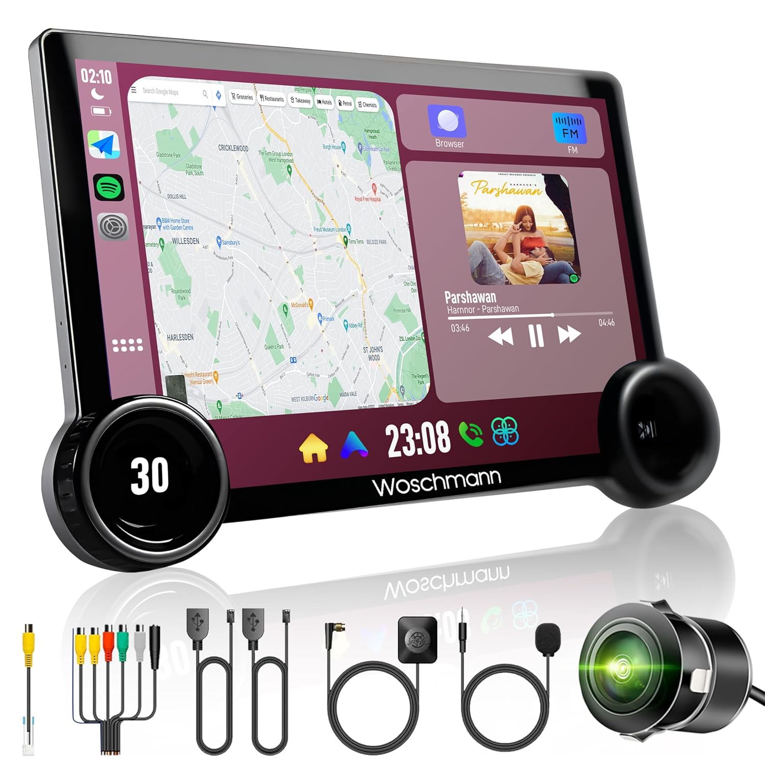Woschmann Diamond Car Android SystemTouch Screen 10.1 Inch|TS30|With Fan|4GB/64GB|4th Gen|4Core|QLED Display|GPS&Bluetooth|WiFi&FM|SteeringControl|AHD Camera Included(Wireless Android Auto & Car Play)