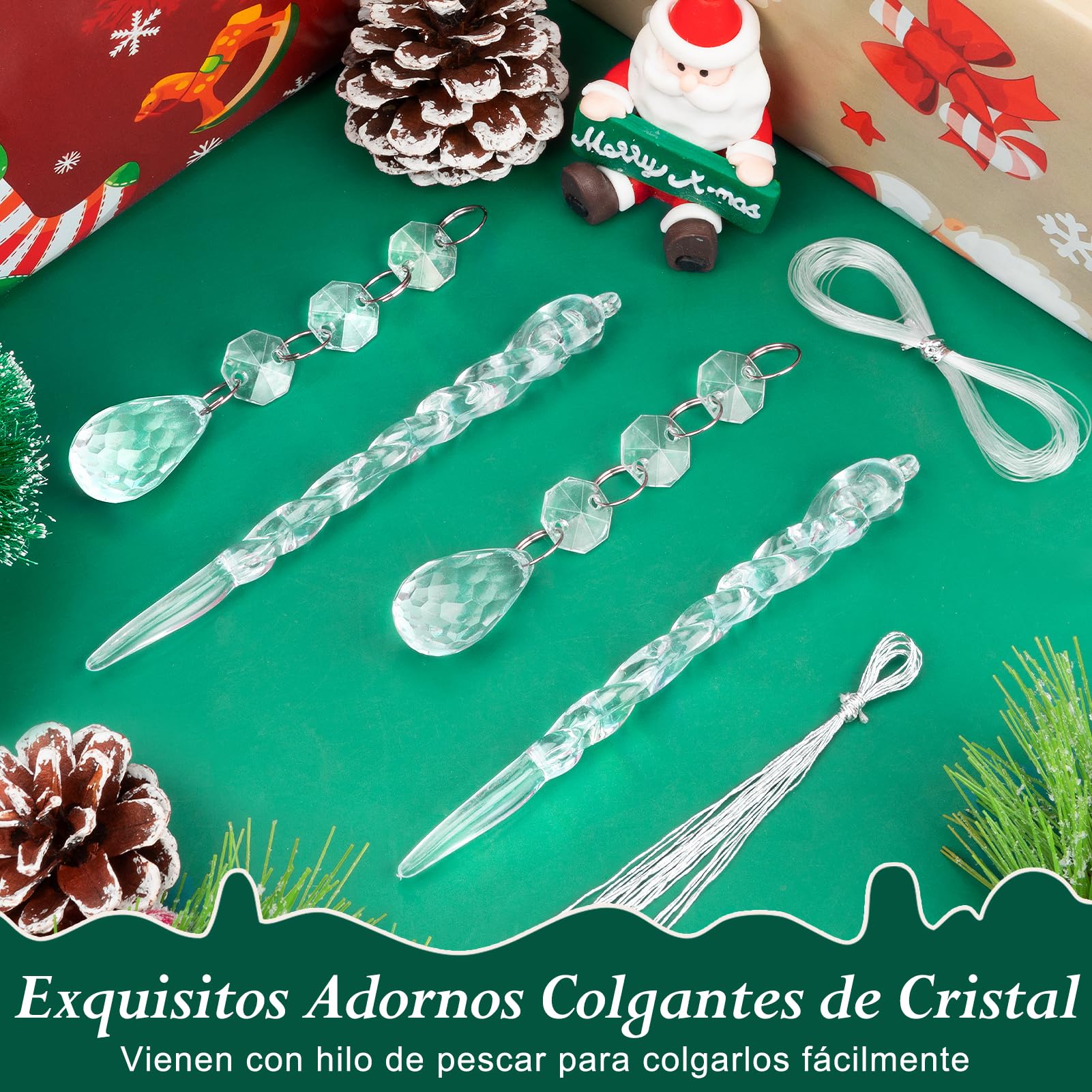 Kiiwah 20 Piezas Acrílico Adorno Colgante Decoración Navideña Carámbanos de Copo de Nieve, Cristal Carámbanos De Gotas Decoracion Colgantes de Navidad, Arbol Navidad Adornos para Invierno Decoracion