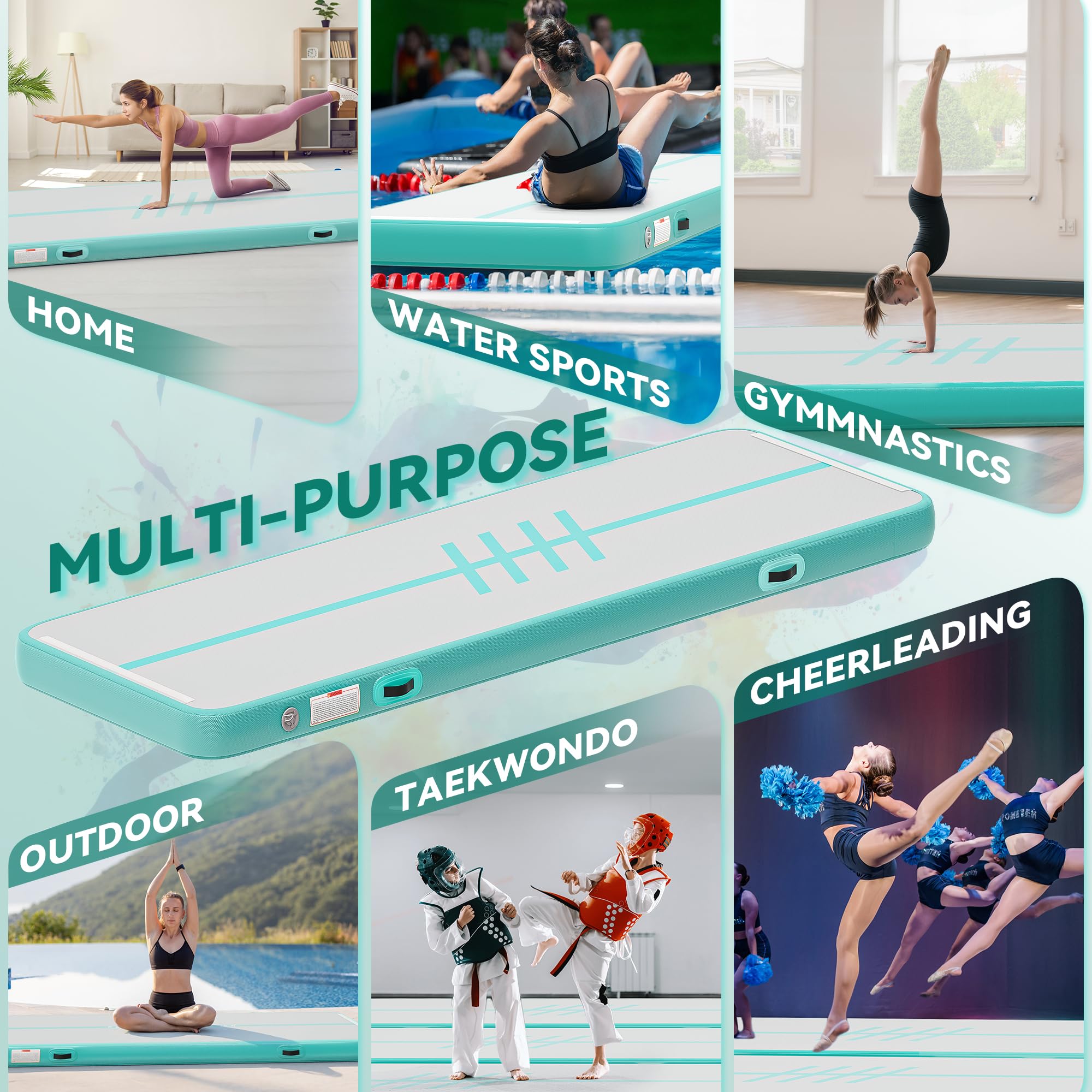 Air Matte Track 3M/4M, YITAHOME Tumbling Matte/fibra di carbonio Laterale/stile strada con pompa ad aria Altezza 10 cm Tumbling Matte, tappeto ginnico gonfiabile Tappeto ginnico