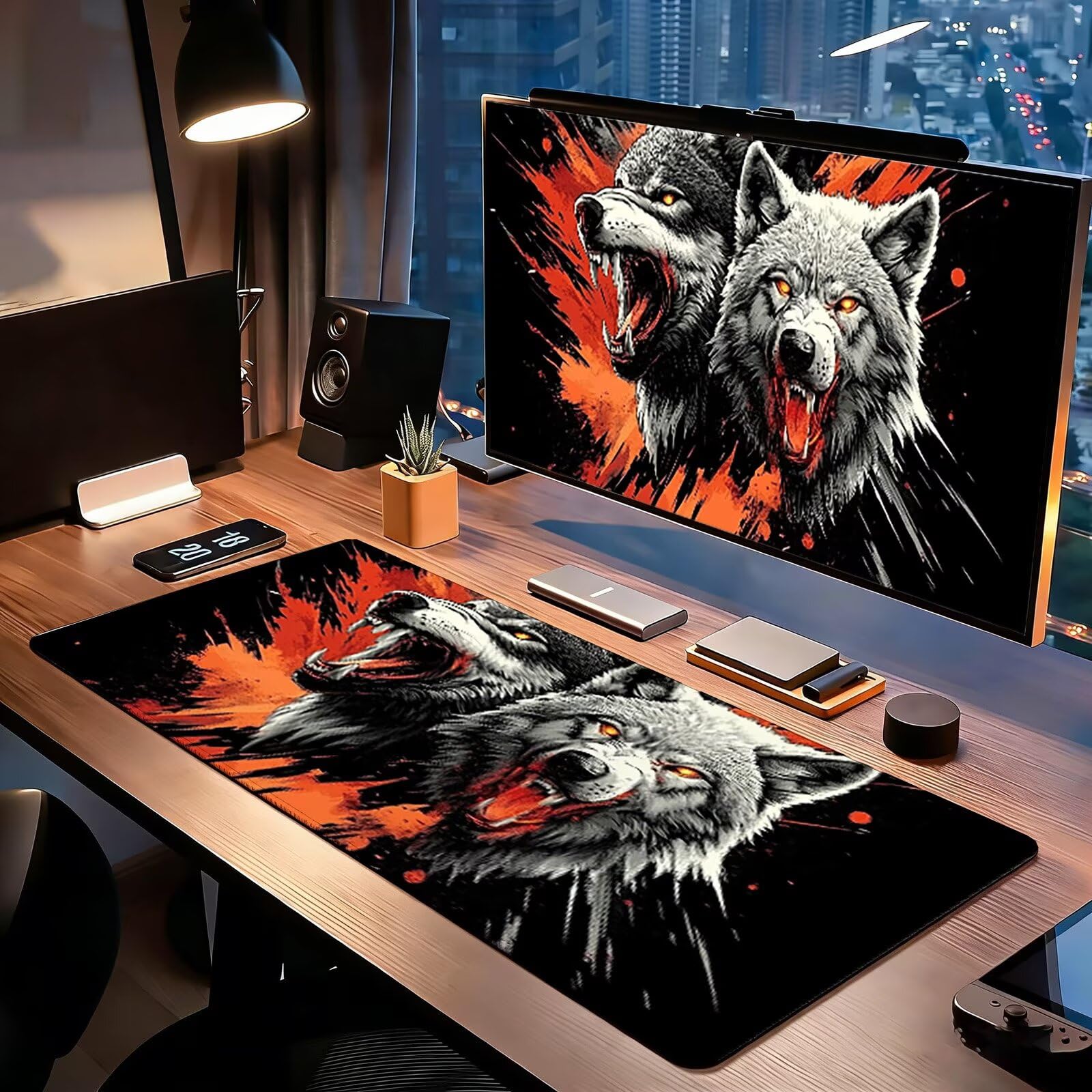 Tappetino Mouse Gaming, 1200x600mm Tappetino Mouse XXL nero 0c0-328 | Mouse Pad Grande, Ottimizzato per i Sensori da Gioco, Migliora Precisione e Velocità, per Mac e PC, lupi (6)