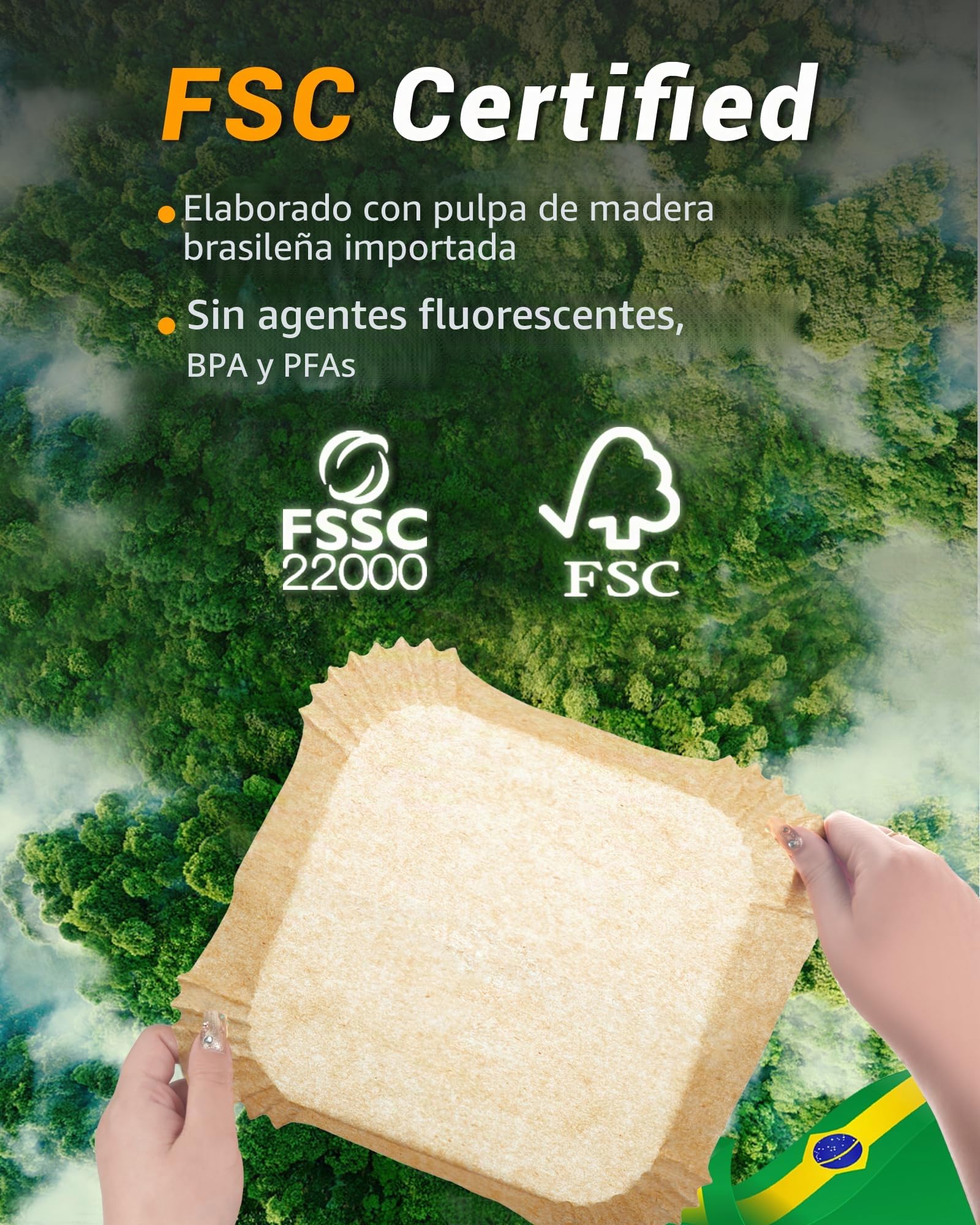 Papel Freidora Aire,500 unidades,Diámetro Interior 20 cm, libre de BPA, para 5 a 8 litros (Cuadrado, Desechable)
