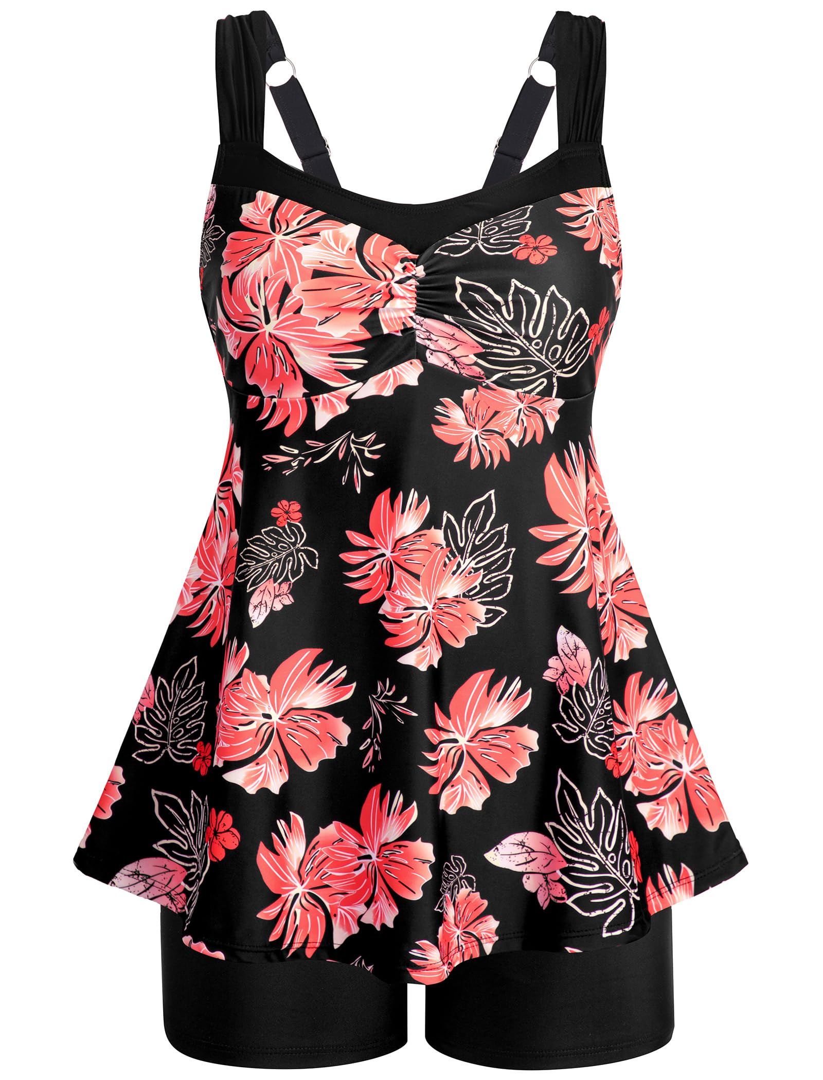 HUSKARY Tankini Swimsuits for Women Tummy Control Two Piece Bathing Suit Flowy Swim Tank Top with Boyshorts