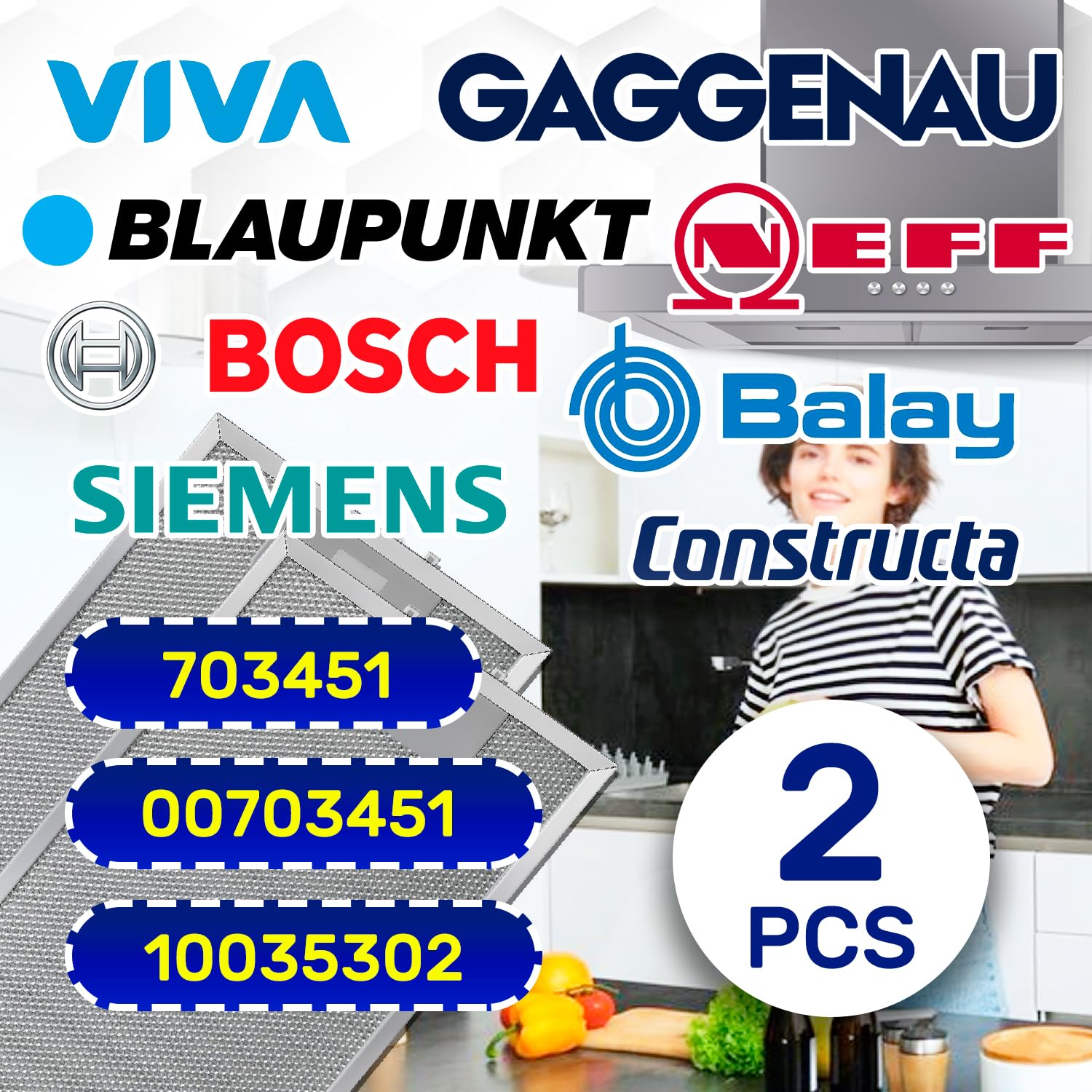 2 Piezas Aluminio Filtro Campana Extractora 265x359x9mm 00703451 para Bosch | Código Original 703451 10035302 para Siemens para Balay - Garantía de 10 Años - MONTERAL