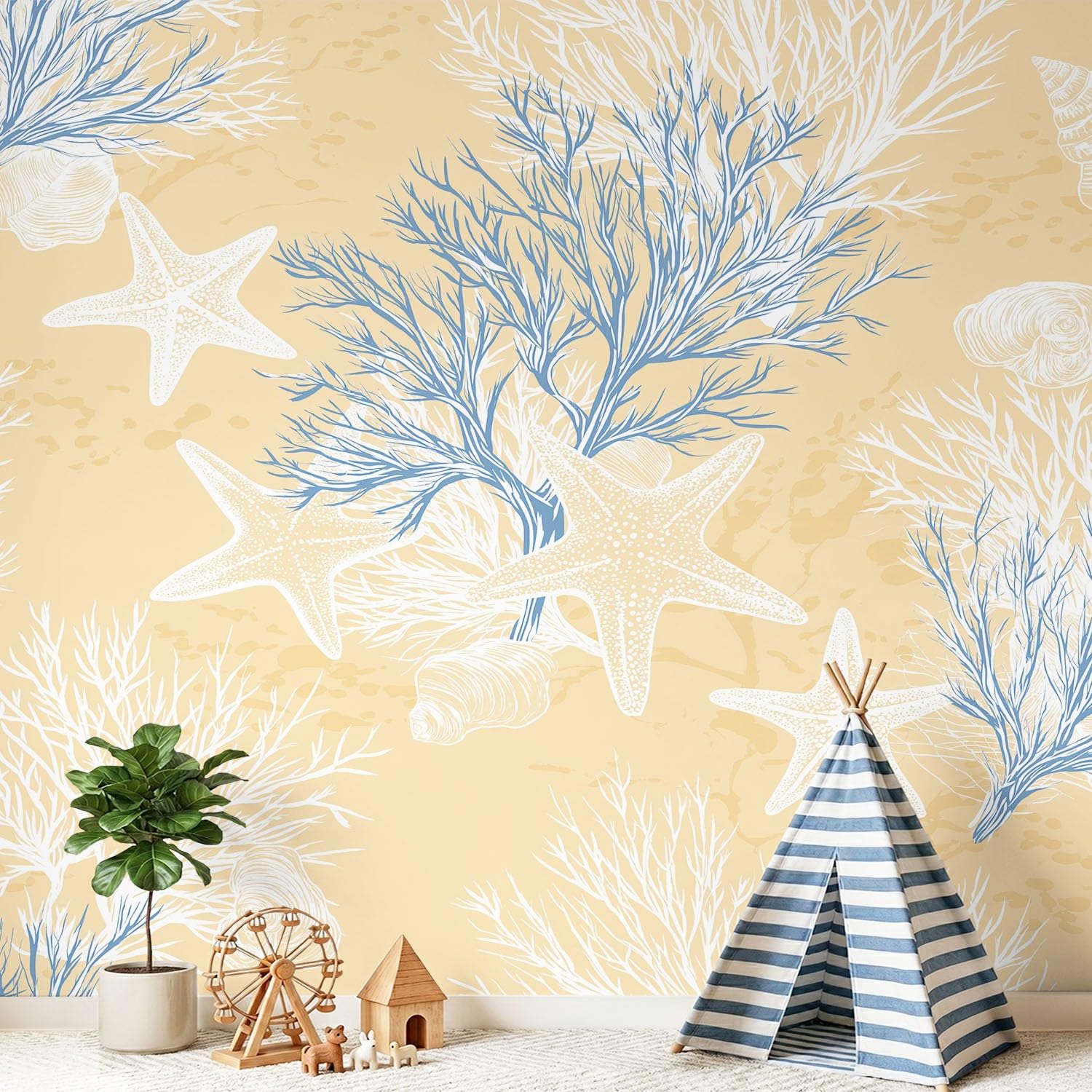 Poster géant mural premium motif corail dessin au trait pour chambre