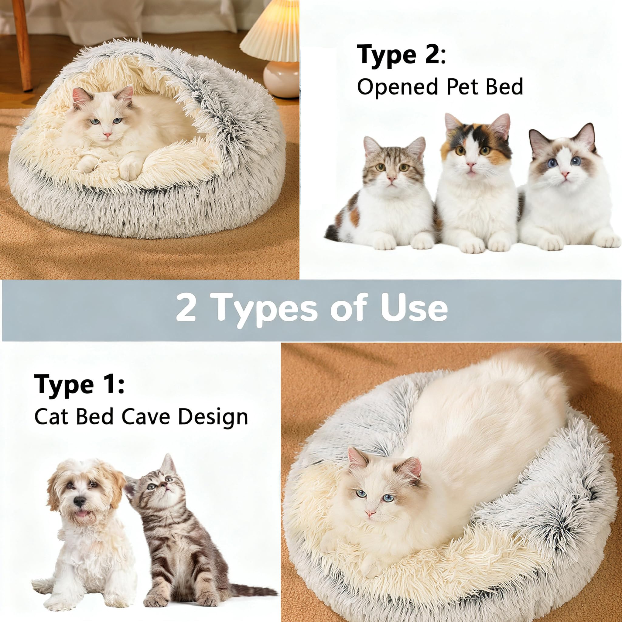 Cuccia per Animali Domestici Letto da Interno Lavabile Lettino soffice per Cani a Forma di Conchiglia Calmante Soffice Peluche Divano per Lettino Gatto Cesto per Gatto e Cane (Grigio, 50cm Ø)
