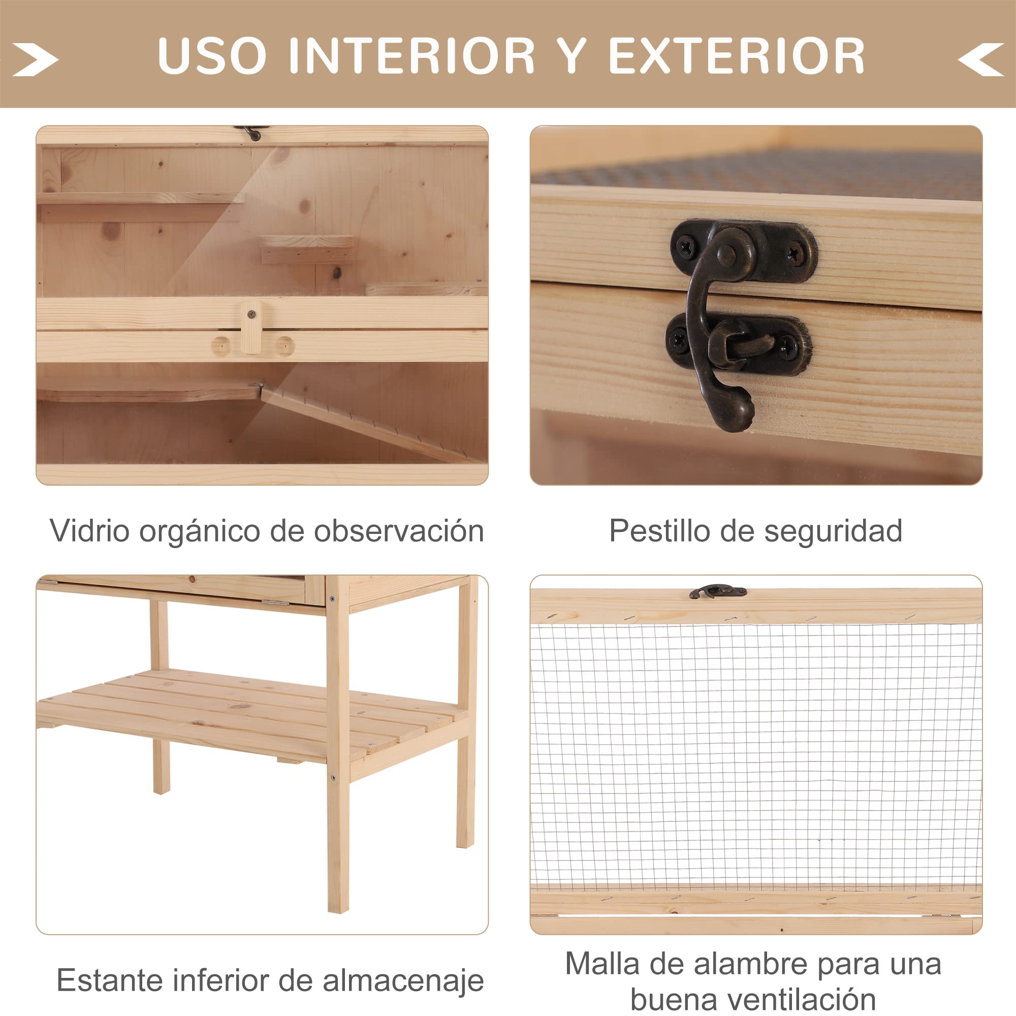 PawHut Jaula de Madera Tipo Casa Conejera para Hámster Ratones Animales Pequeños y Roedores con 5 Pisos 10 Plataformas y 3 Escaleras 60x40x120cm