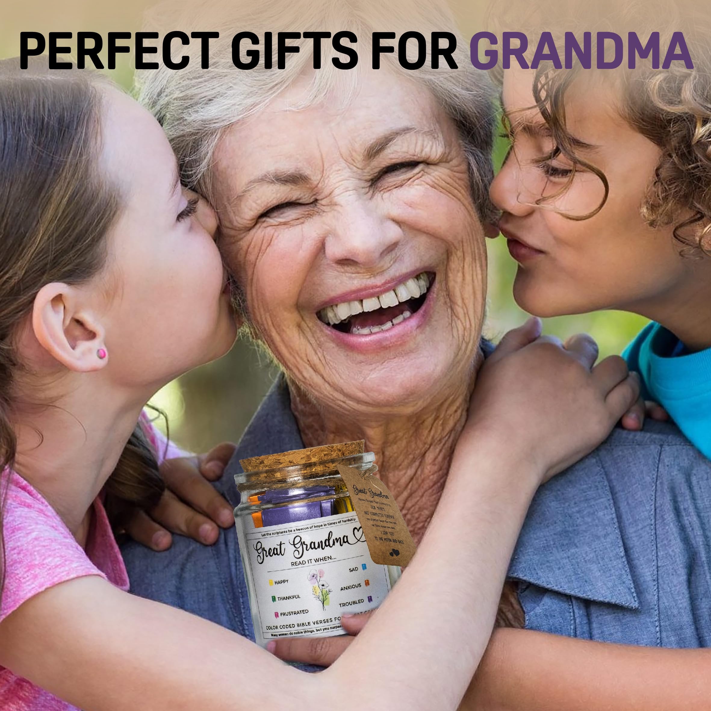 Mothers Day Gift for Great Grandma, Great Grandma Bible Verse Jar, Birthday, Christmas Idea From Grandkids, Decorative Glass Inspirational Scripture Jar with 96 Bible Verses