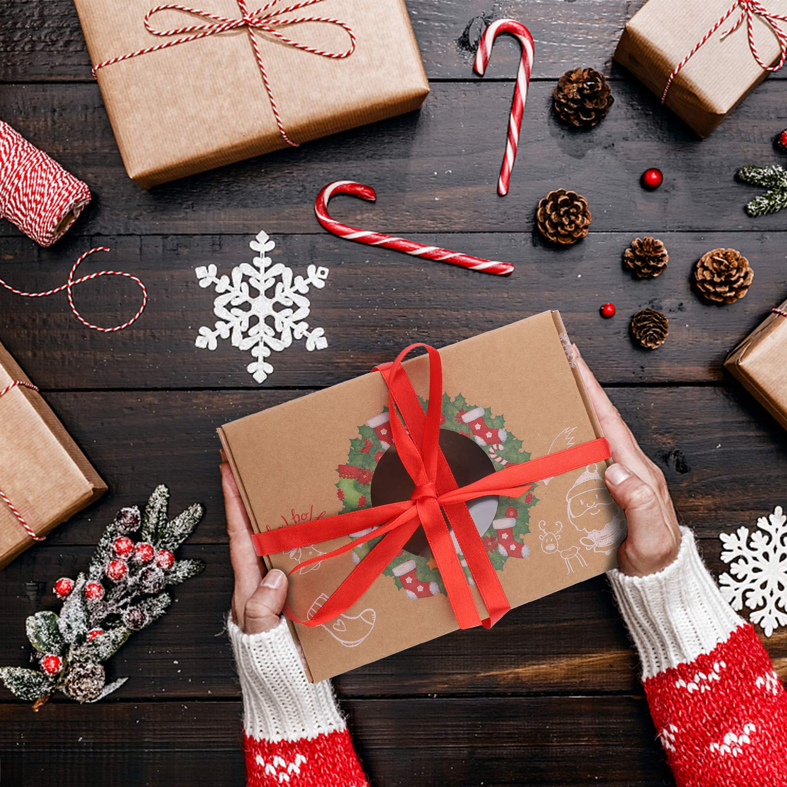 12 Boîtes Cadeaux De Noël 17,5x17,5x8 Cm – Carton épais Avec Couvercle Et Ruban – Motifs Elfes, Rennes, Père Noël – Pour Emballage Pâtisseries, Bonbons, Petits Cadeaux - 2