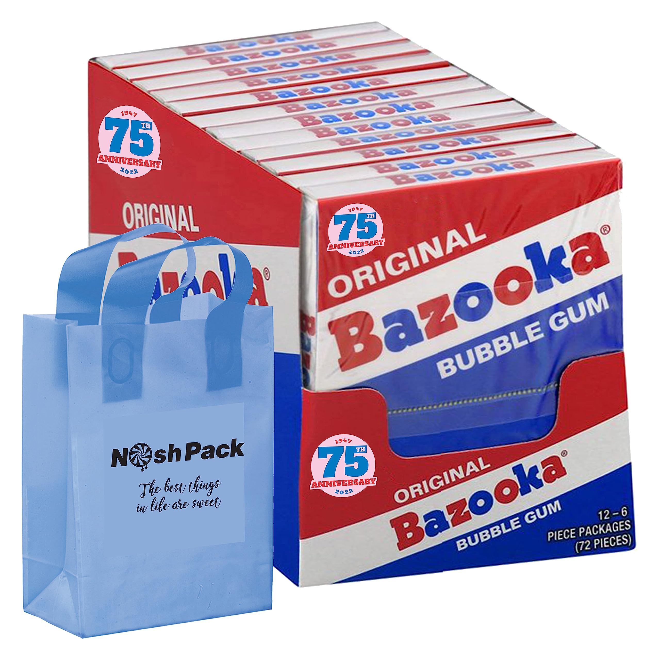 Bubble Gum Bulk Old Fashioned Candy Chewing Gum 12 Packs of Gum Original Gumballs, for Kids Adults Gumball Christmas Stocking Stuffers, with Nosh Pack Bag