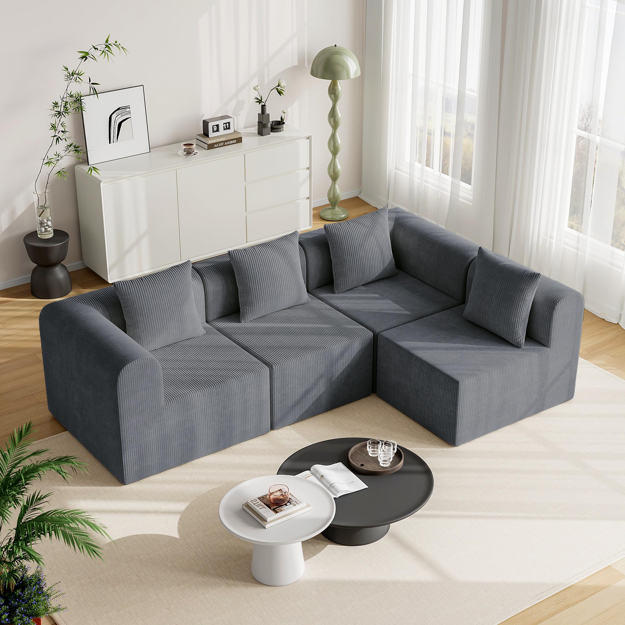 wanan121'' Modular Sectional Couches for Living Room with Deep Seat, L-Shape Cloud Sofa Couch, High Density Memory Foam, Boneless Upholstered Couches, Easy Assembly (Dark Gray, 4 Seats)Global Recycled StandardGlobal Recycled StandardGlobal Recycled Standard