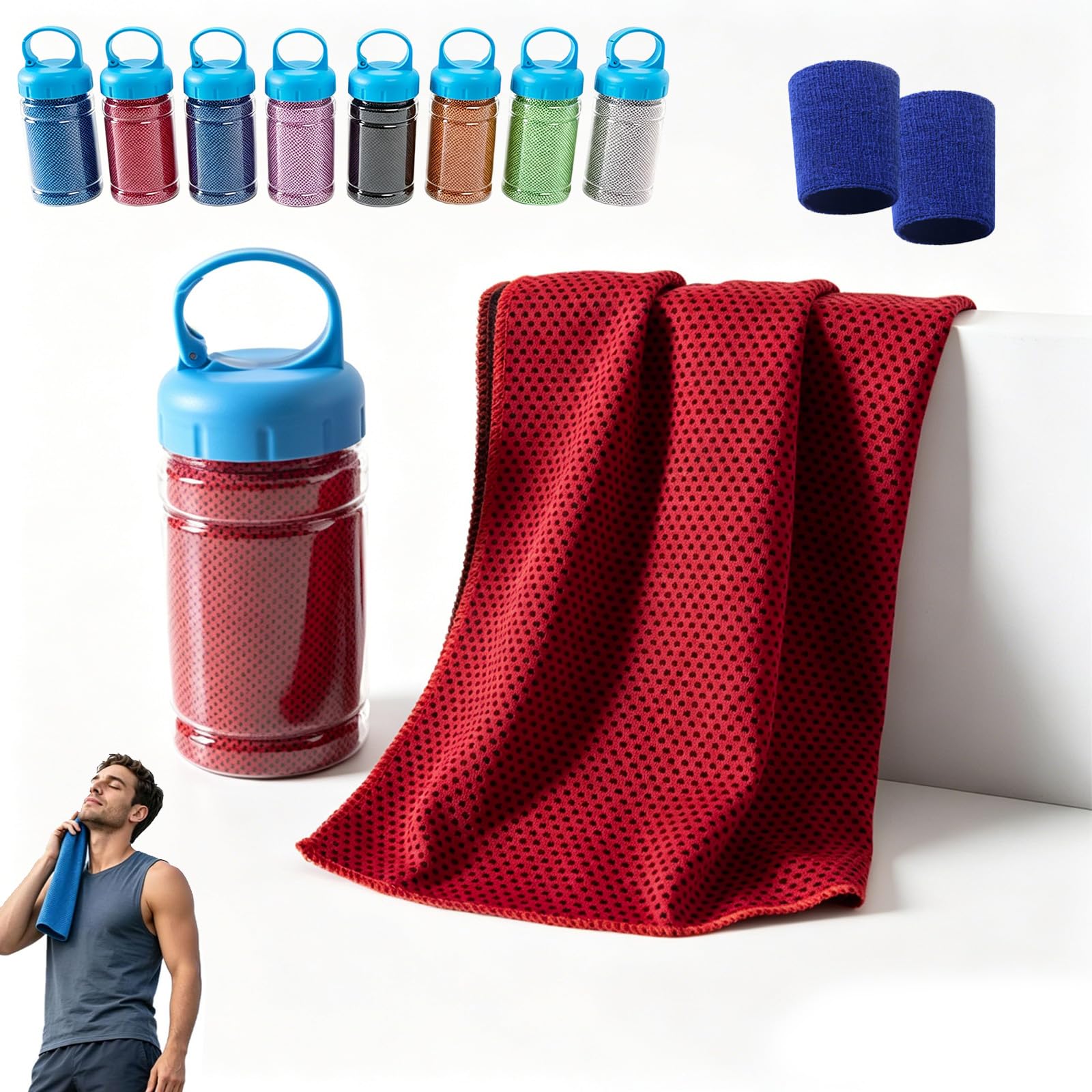 Gienslru Cooling Bottle Cold Sweat Towel, Absorbent Quick-Drying Gym Cooling Towels, Coolings Bottle Instant Chill Sports Towels, Reusable & Soft for Yoga Gym Travel Camping &Outdoor Sports (Red,S)