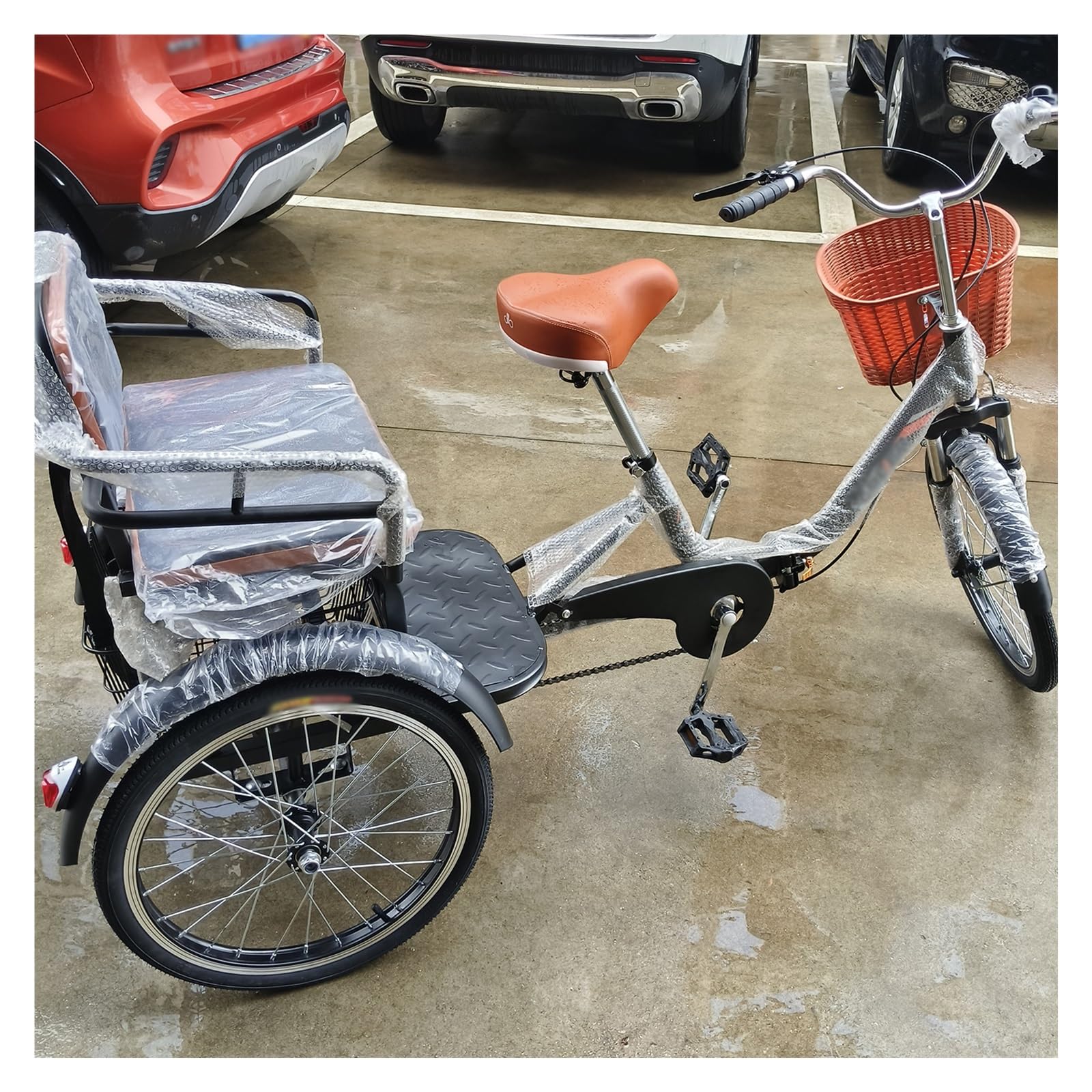 DECAKE Adult Folding Tricycle with Adjustable Front and Rear Baskets, Three-Wheel Pedal Vehicle for Senior Transportation Mobility