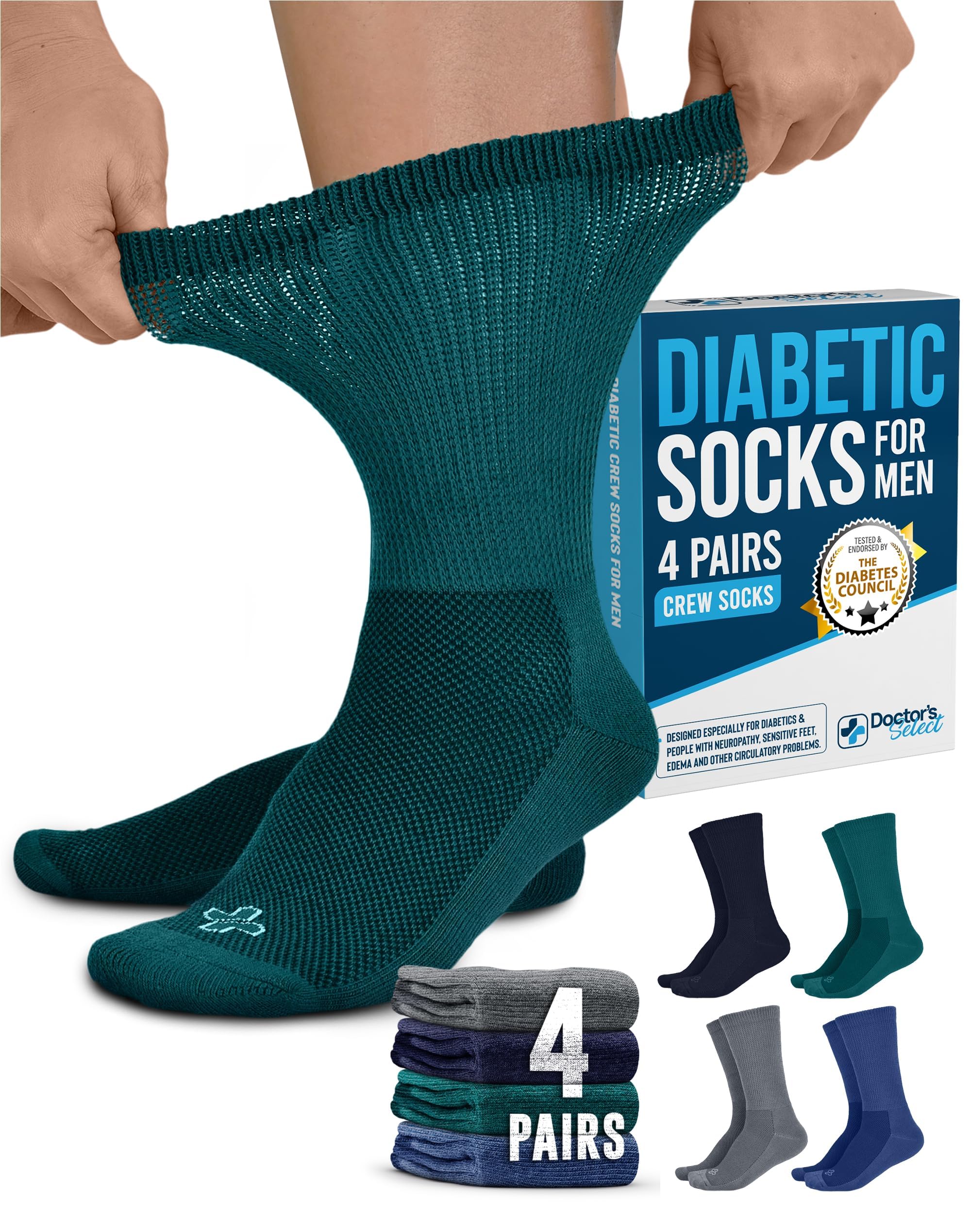 Photo 1 of **STYLE DIFFERS/ DIRTY ( HAIR)*** Doctor's Select Diabetic Socks for Men - 4 Pairs Crew Diabetic Neuropathy Socks for Men | Navy, Green, Blue, Gray | Non Binding Mens Diabetic Socks for Moisture Management