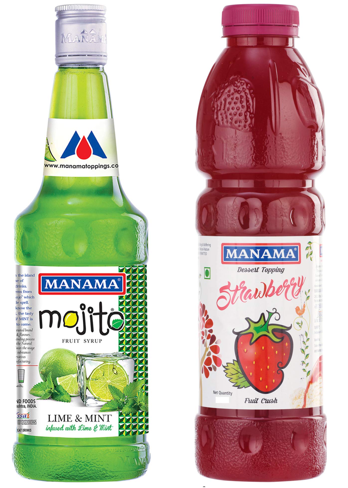 Manama Lime and Mint Mojito Syrup For Mocktails and Strawberry Crush Topping For Cakes, Ice Creams and MAking Thick Shakes, 750ML Each, Pack of 2-image-15