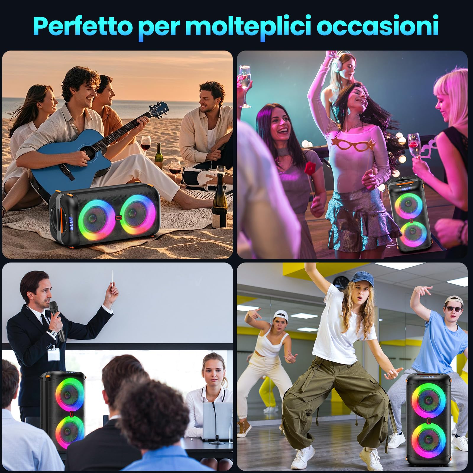 HWWR Macchina per karaoke, Altoparlante Bluetooth Portatile con 2 Microfoni Wireless per adulti, Sistema PA Karaoke Box con luci da Discoteca per Grandi feste, uso Esterno