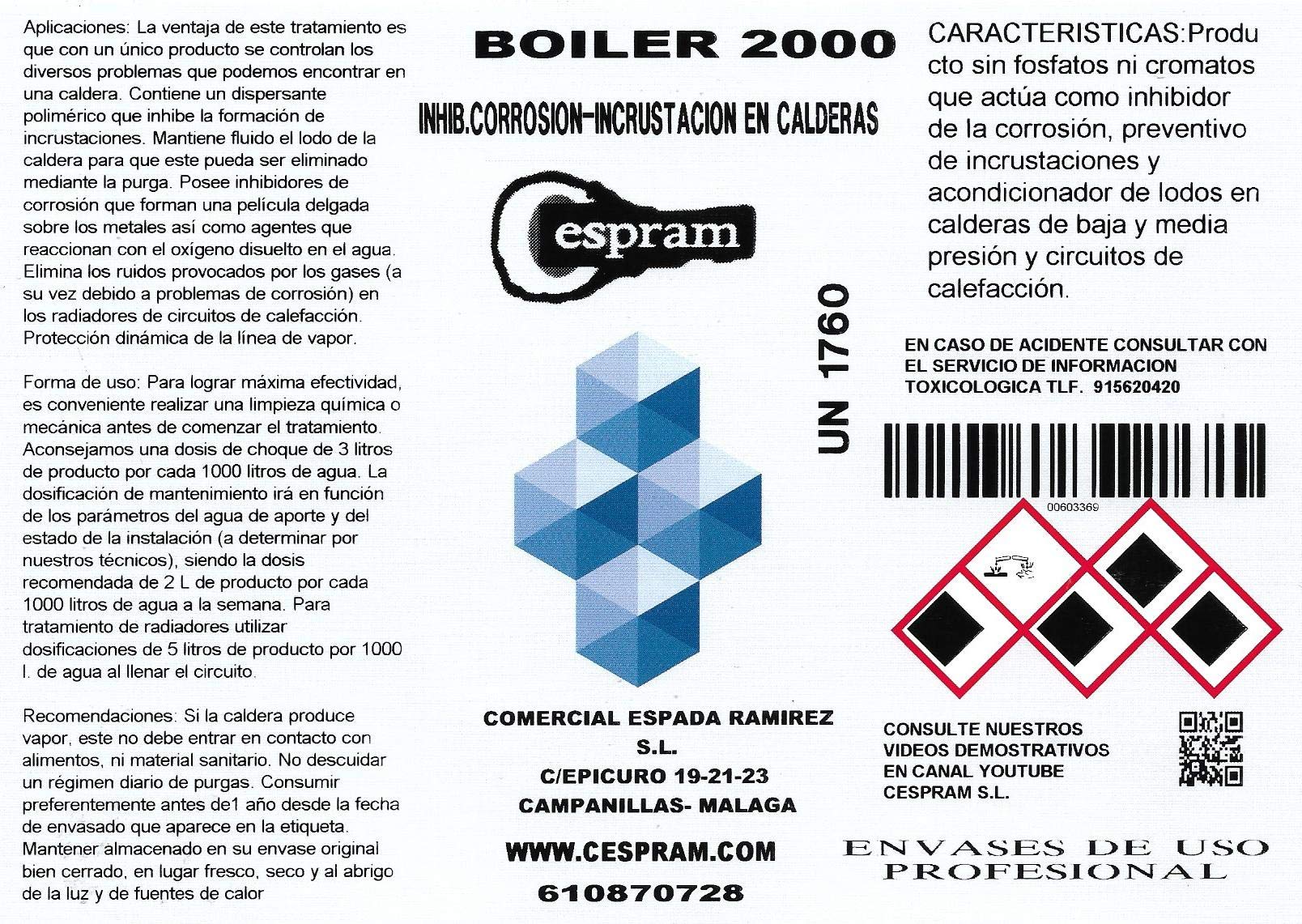 Inhibidor incrustación y corrosión en calderas. Boiler 2000. Envases de 5, 10 y 30 litros. (10)
