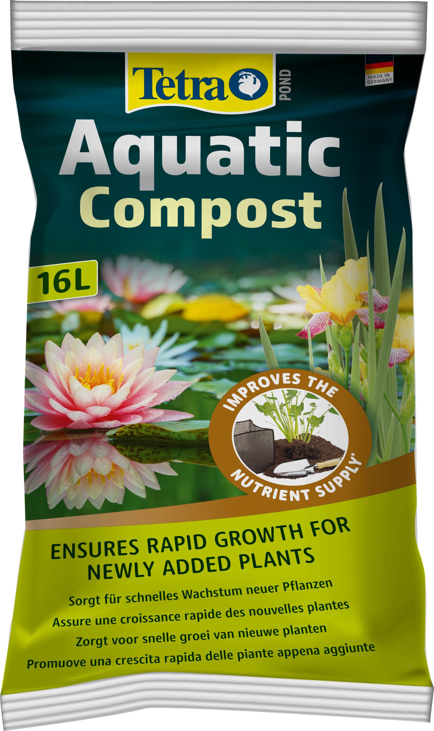 Tetra Pond AquaticCompost - Fertilizante, Tierra para Fondo de Cuenca - Nutrientes para Plantas de Estanque de jardín y Ornamento - Promueve el Crecimiento de Las Plantas - 16 L
