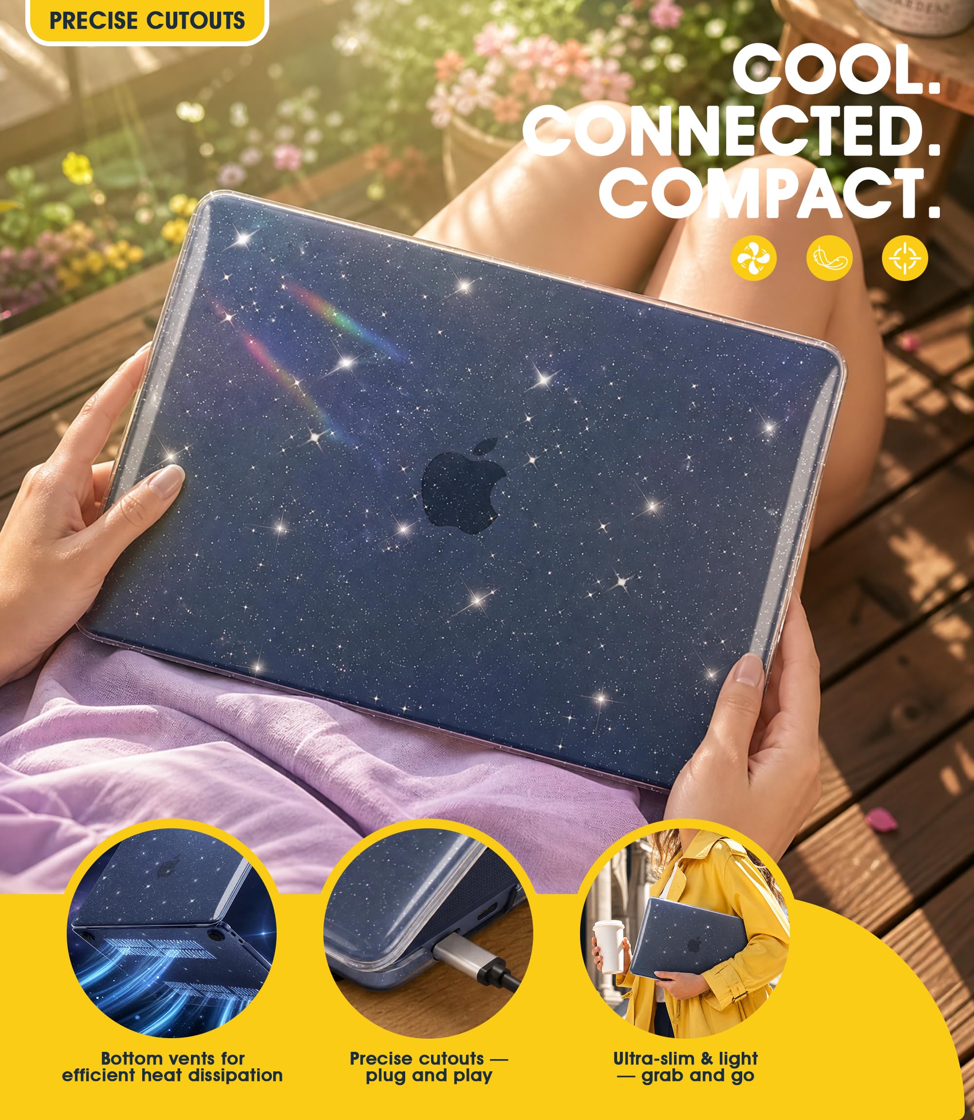 NEWZEROL Cover + 3 Pezzi Pellicola Protettiva Compatibile Per Macbook Neo, Cover Glitter + Vetro Temperato + Pellicola Protettiva Tastiera TPU + Pellicola Trackpad, Antigraffio e Anticaduta
